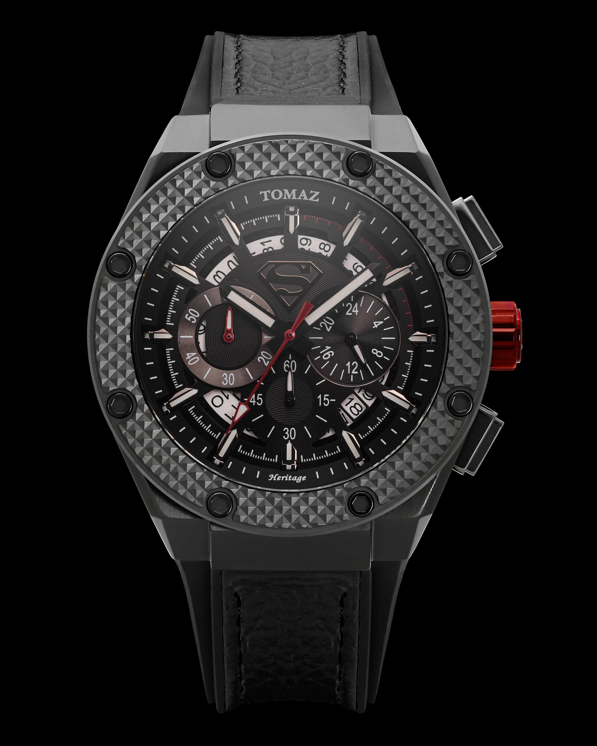 DC Superman TQ030E-D3 (Gunmetal/Black) with Black Leather Strap