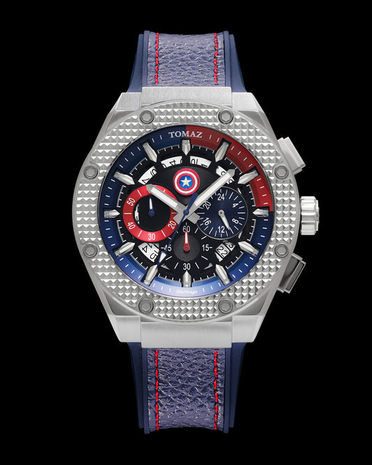 Marvel Captain America TQ030J-D1 Silver/Blue) Blue Lychee Strap