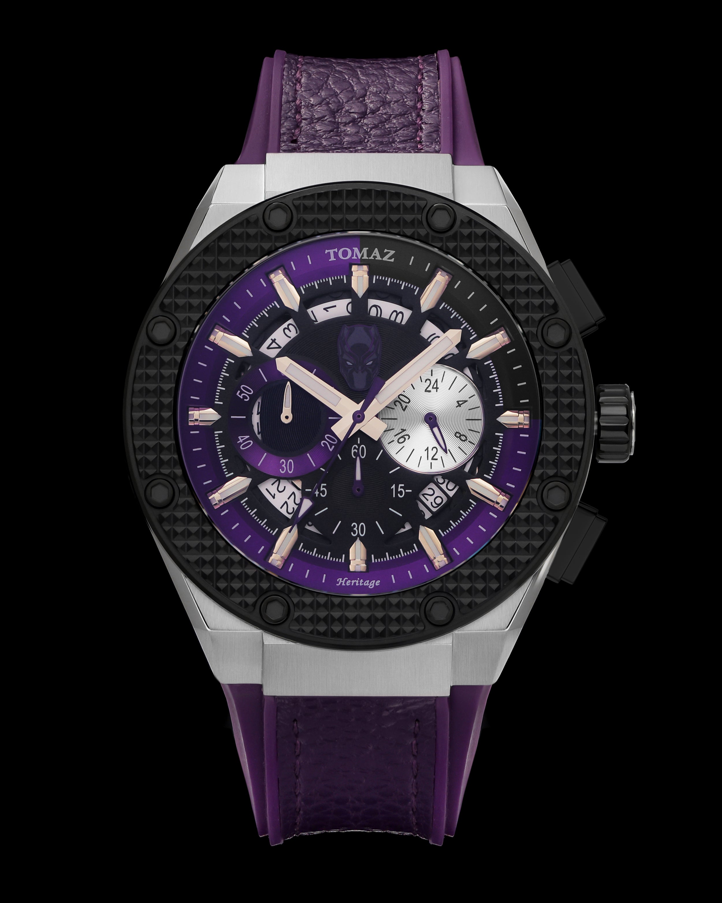 Marvel Black Panther TQ030K-D1 (Silver/Black) Purple Lychee Strap