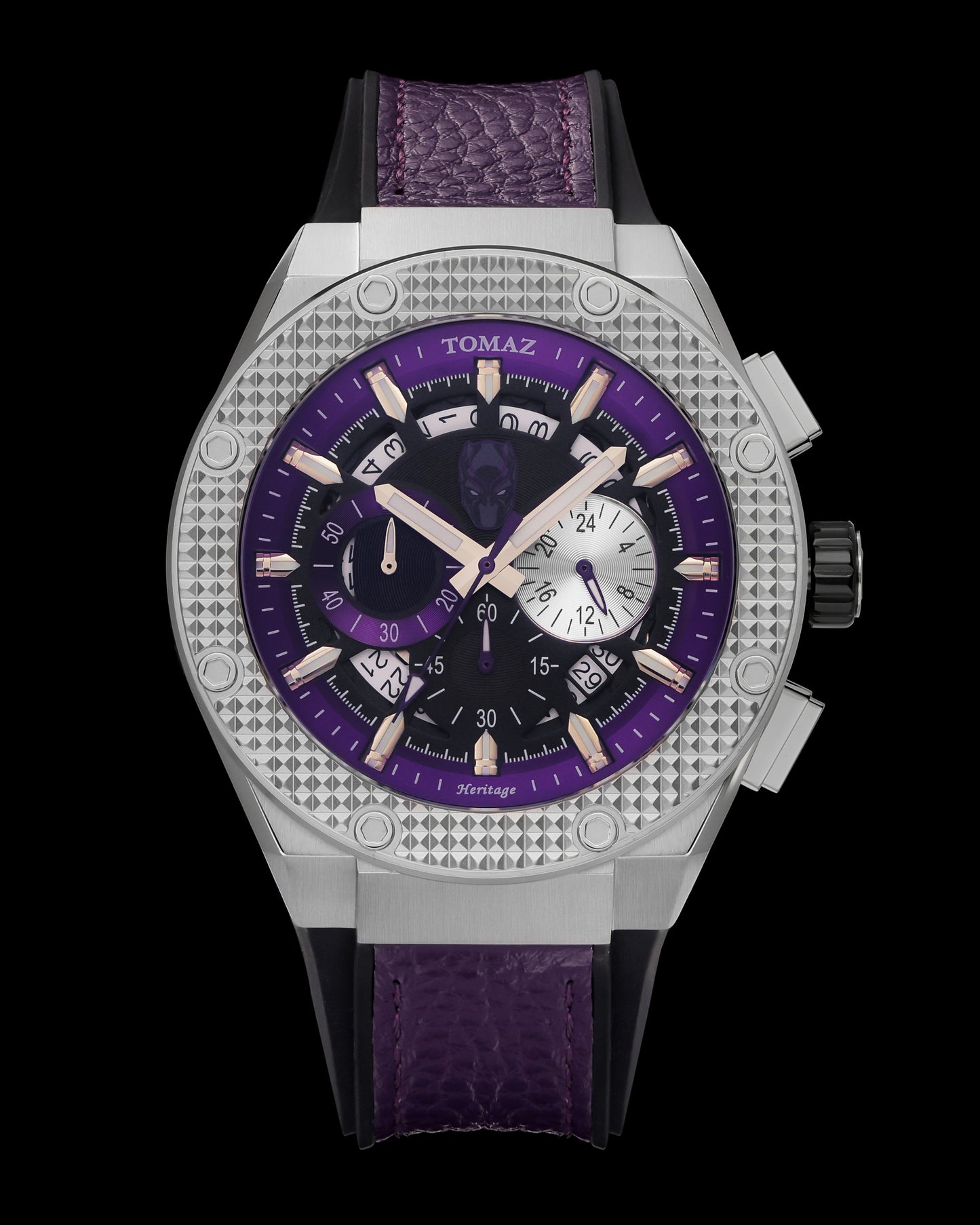 Marvel Black Panther TQ030K-D2 (Silver/Purple) Purple Leather Strap