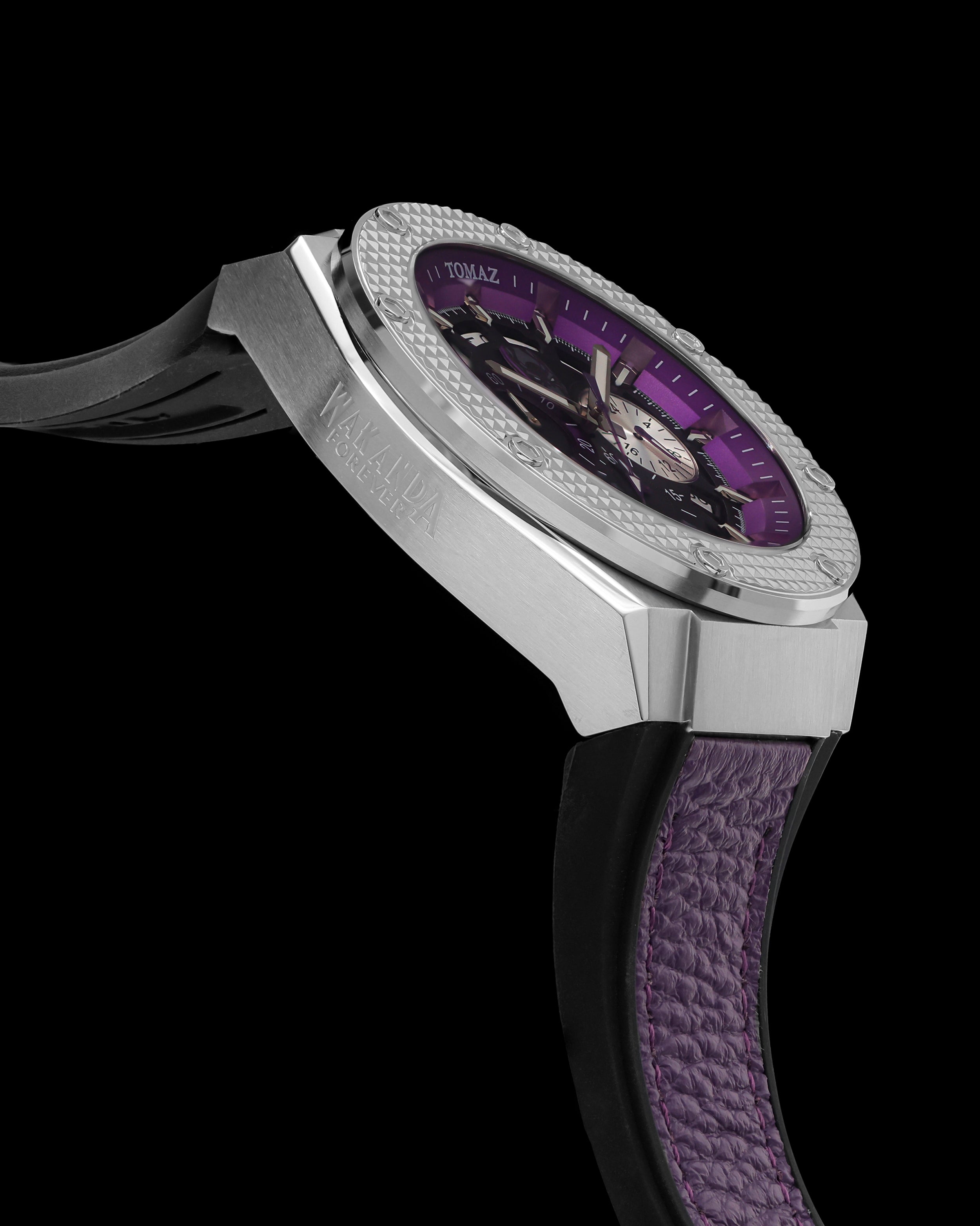 Marvel Black Panther TQ030K-D2 (Silver/Purple) Purple Leather Strap