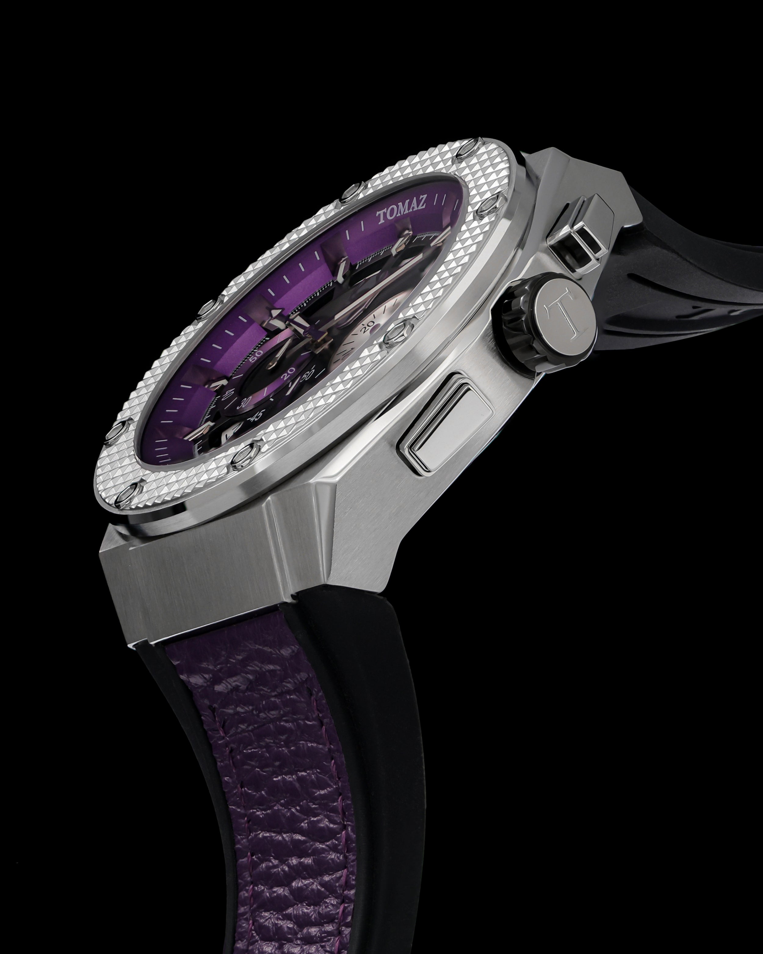 Marvel Black Panther TQ030K-D2 (Silver/Purple) Purple Leather Strap