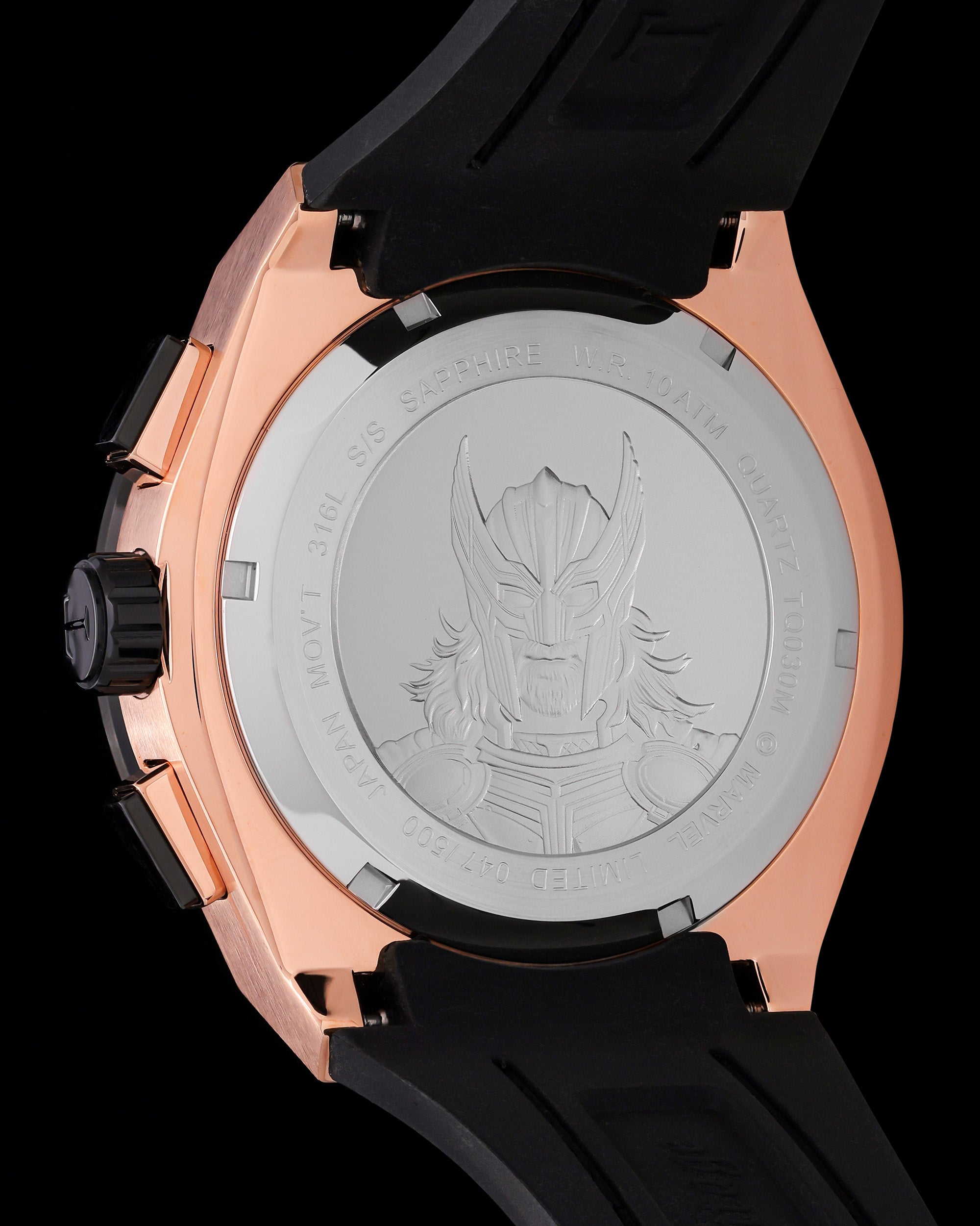 Marvel Thor TQ030M-D1 (Rosegold/Black) Black Leather Strap