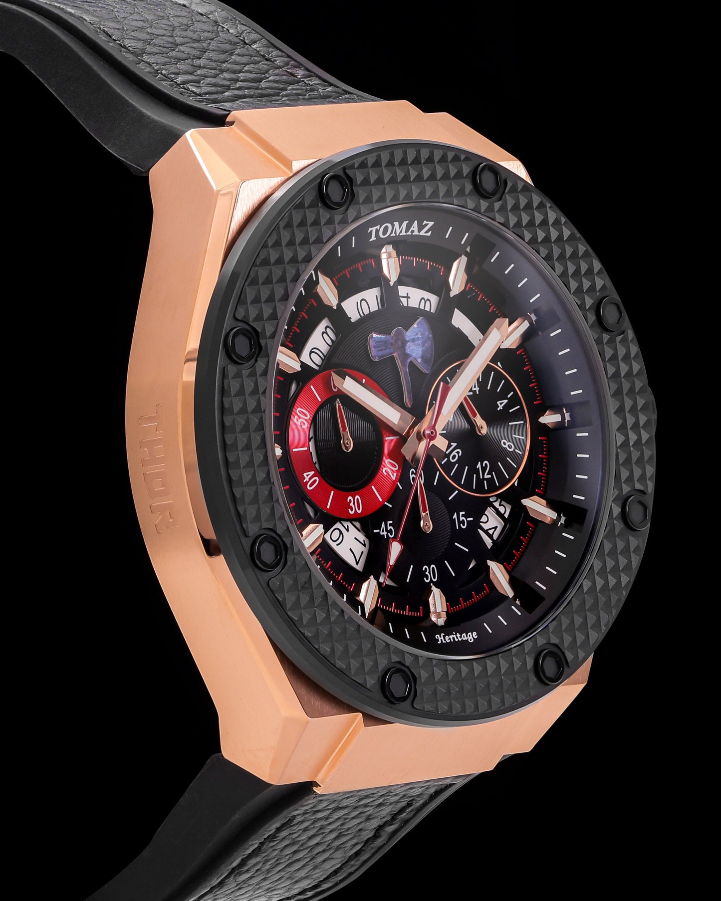 Marvel Thor TQ030M-D1 (Rosegold/Black) Black Leather Strap