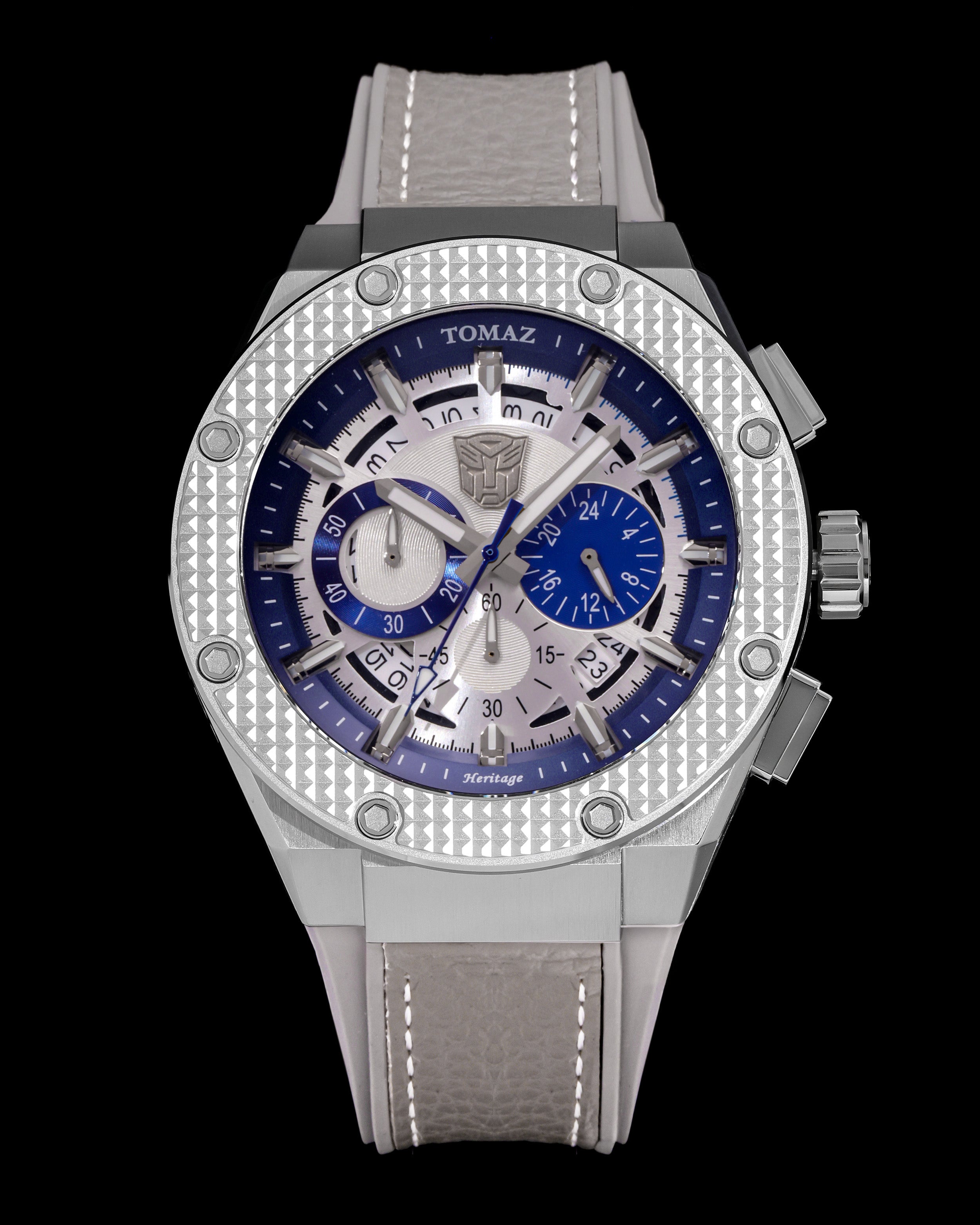 Transformer Mirage TQ030O-D1 (Silver/Blue) Grey Leather Strap