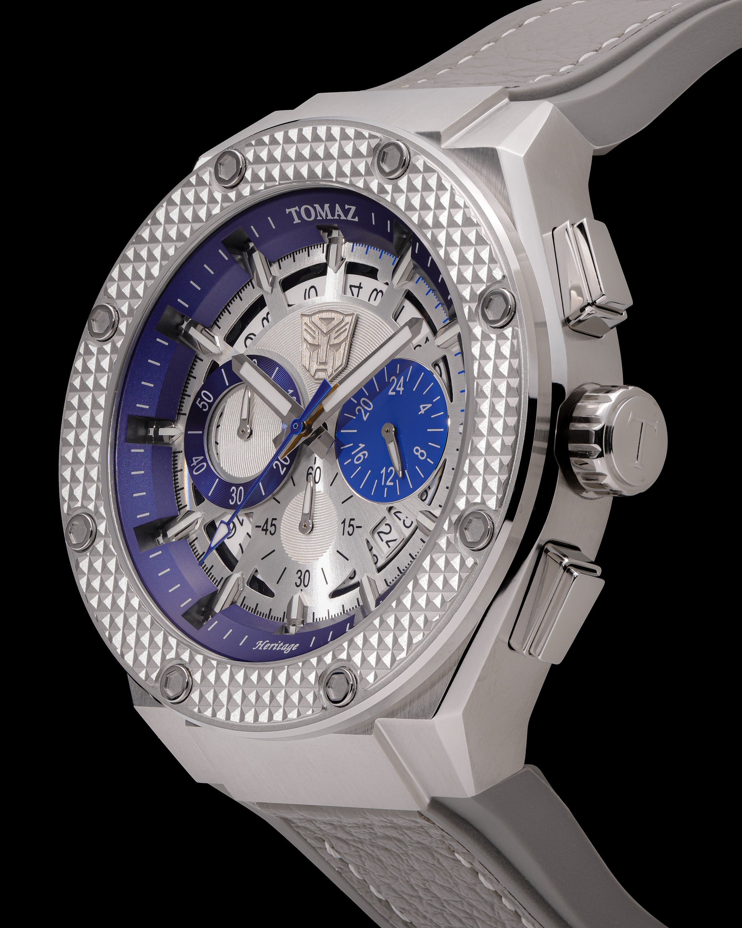 Transformer Mirage TQ030O-D1 (Silver/Blue) Grey Leather Strap