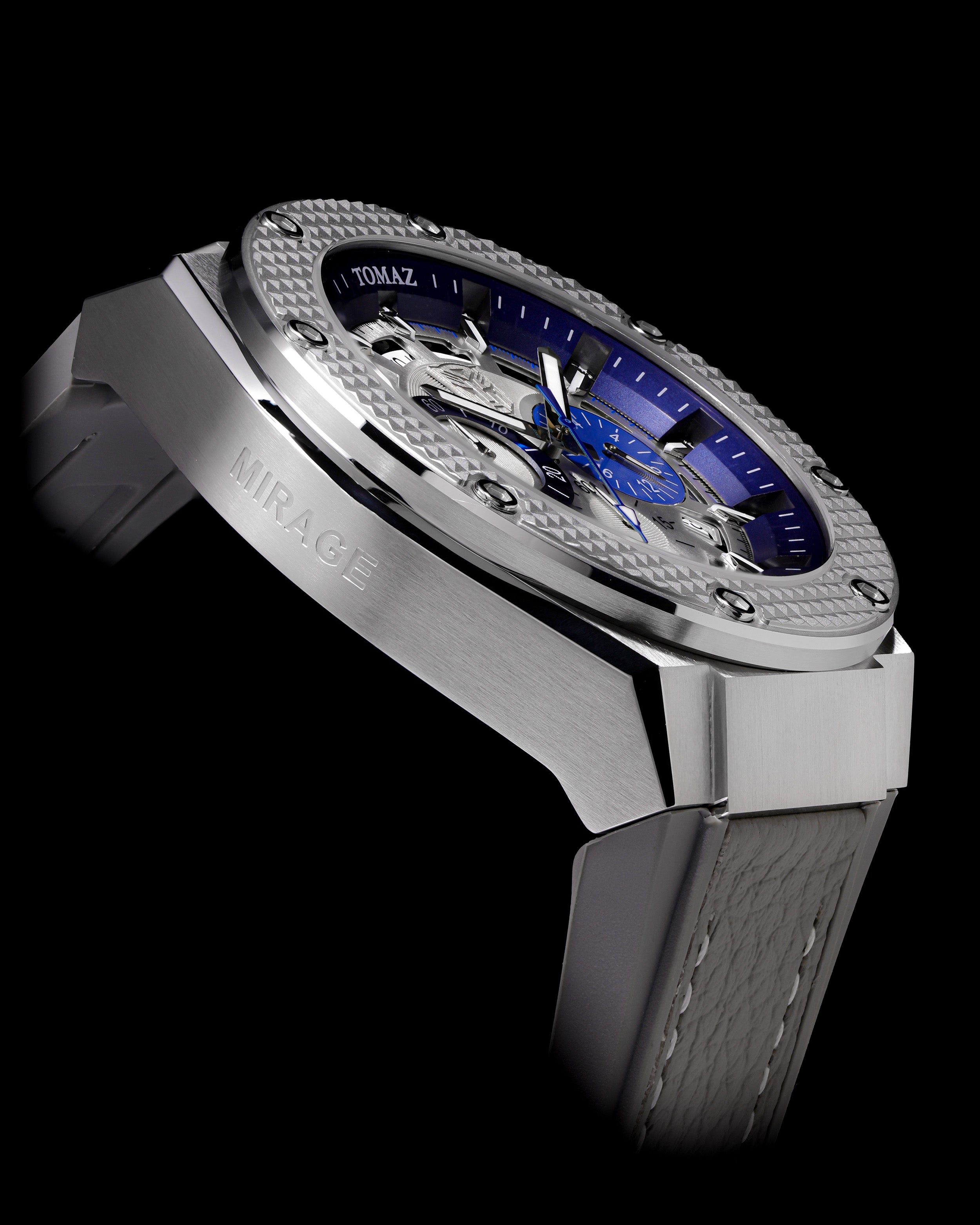 Transformer Mirage TQ030O-D1 (Silver/Blue) Grey Leather Strap