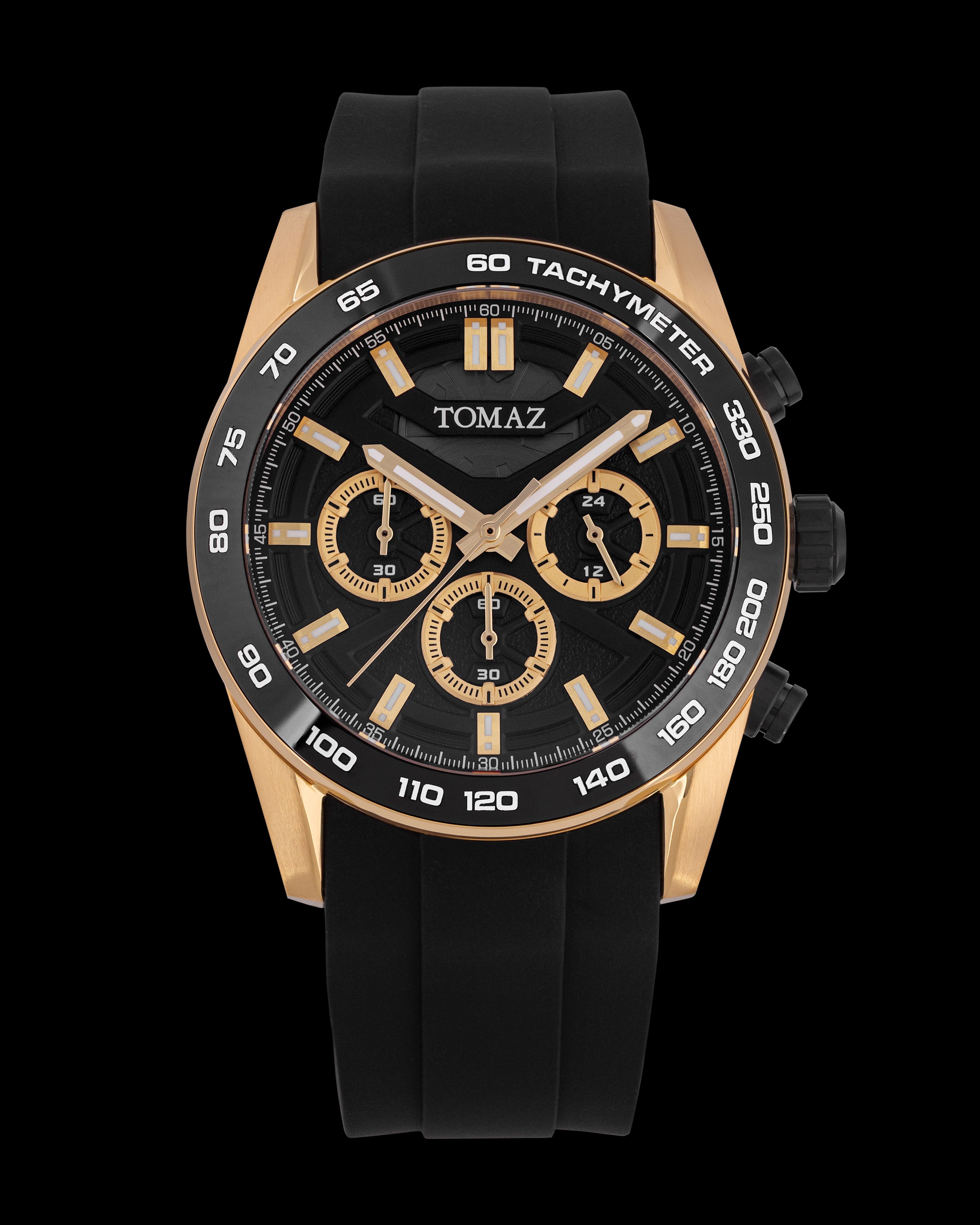 Tomaz Men's Driver Watch TQ031-D20 (Gold/Black) with Black Silicone Strap