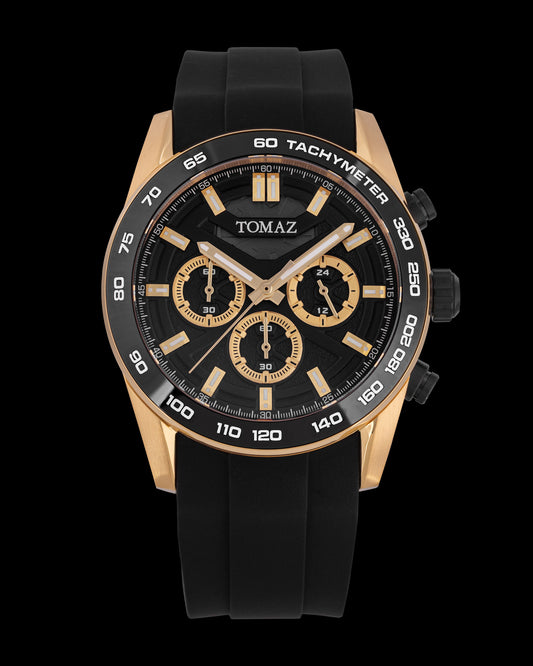 Tomaz Men's Driver Watch TQ031-D20 (Gold/Black) with Black Silicone Strap