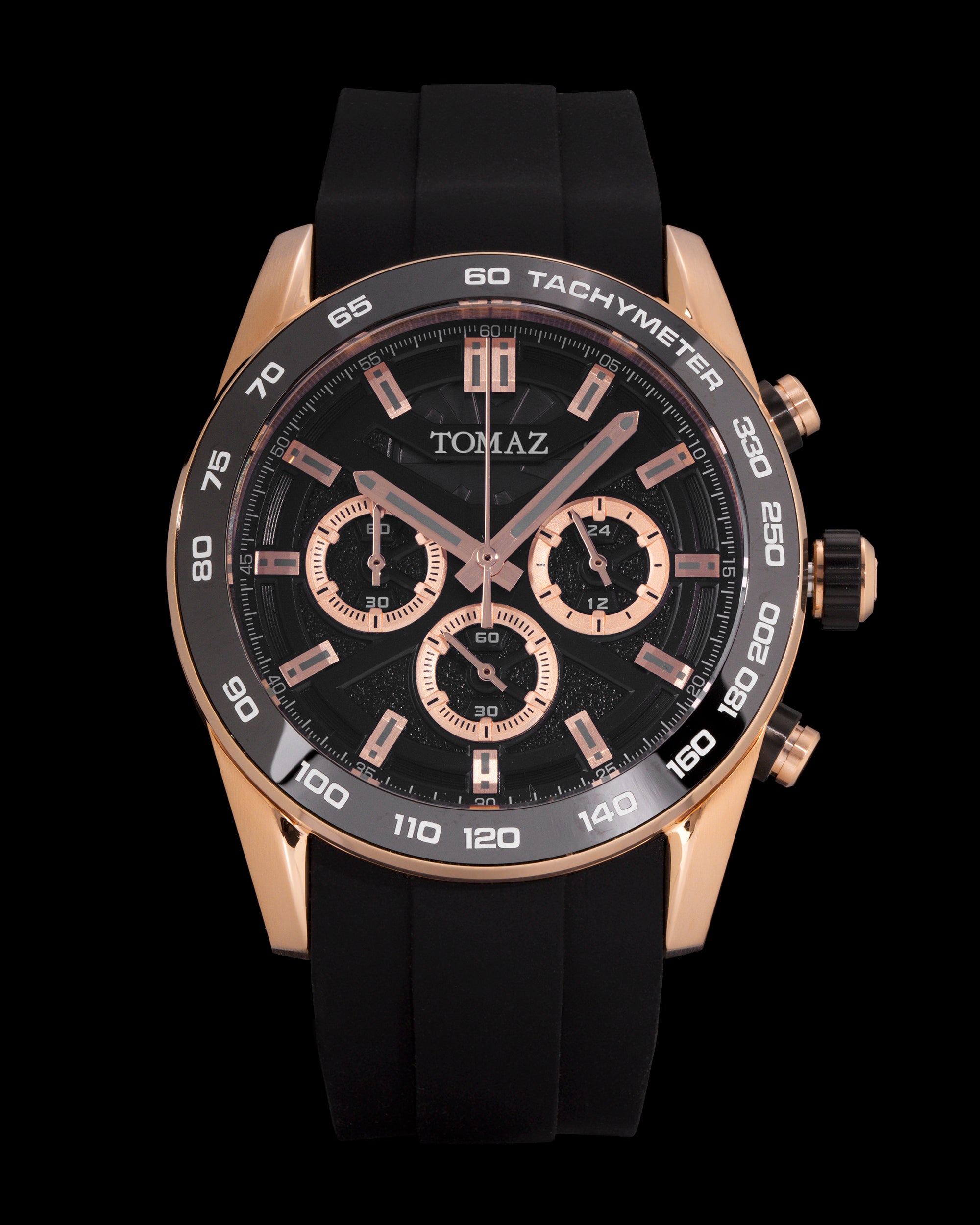 Tomaz Men's Driver Watch TQ031-D3 (Rosegold/Black) with Black Silicone Strap