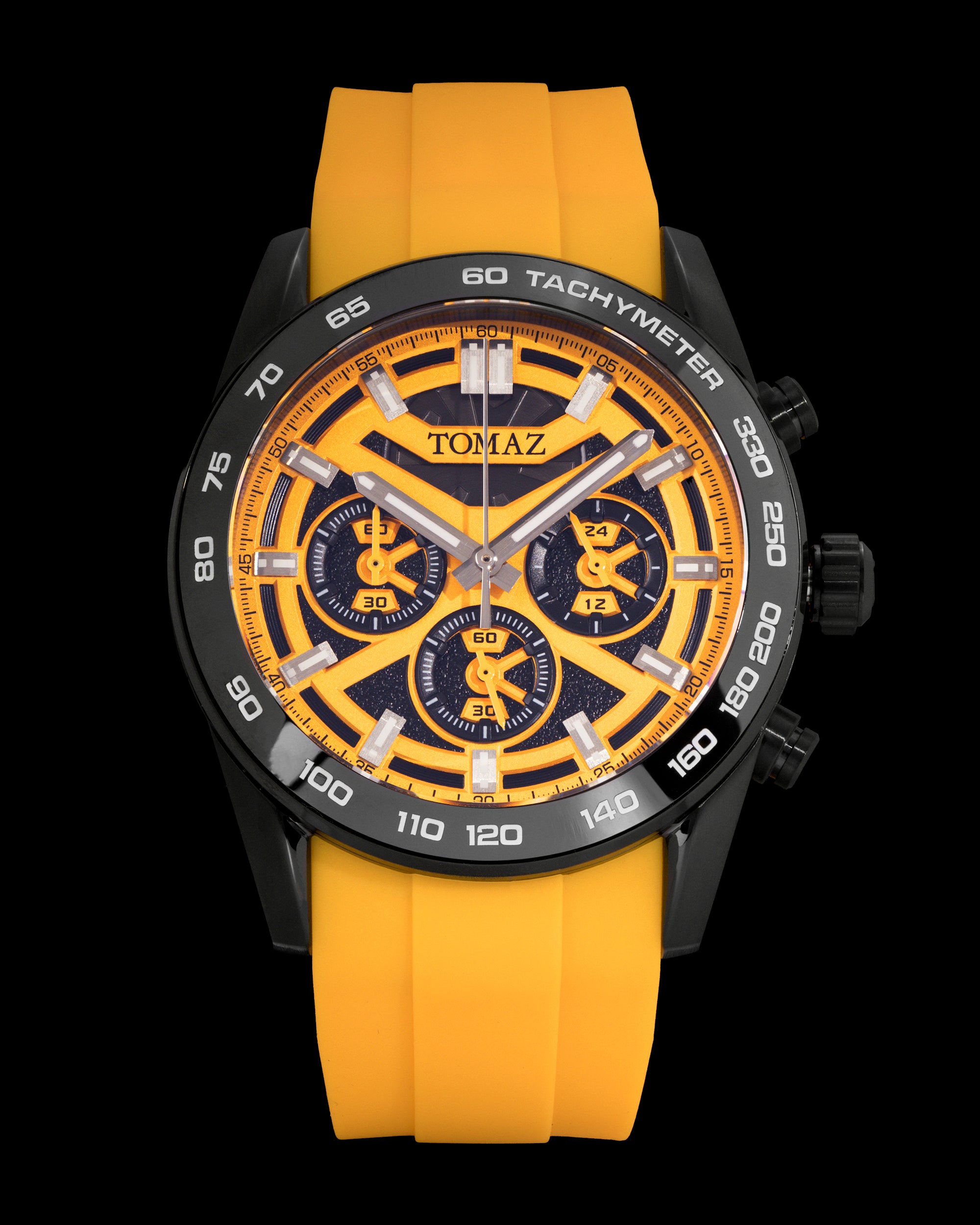 Tomaz Men's Driver Watch TQ031-D5 (Black/Yellow) with Yellow Silicone Strap