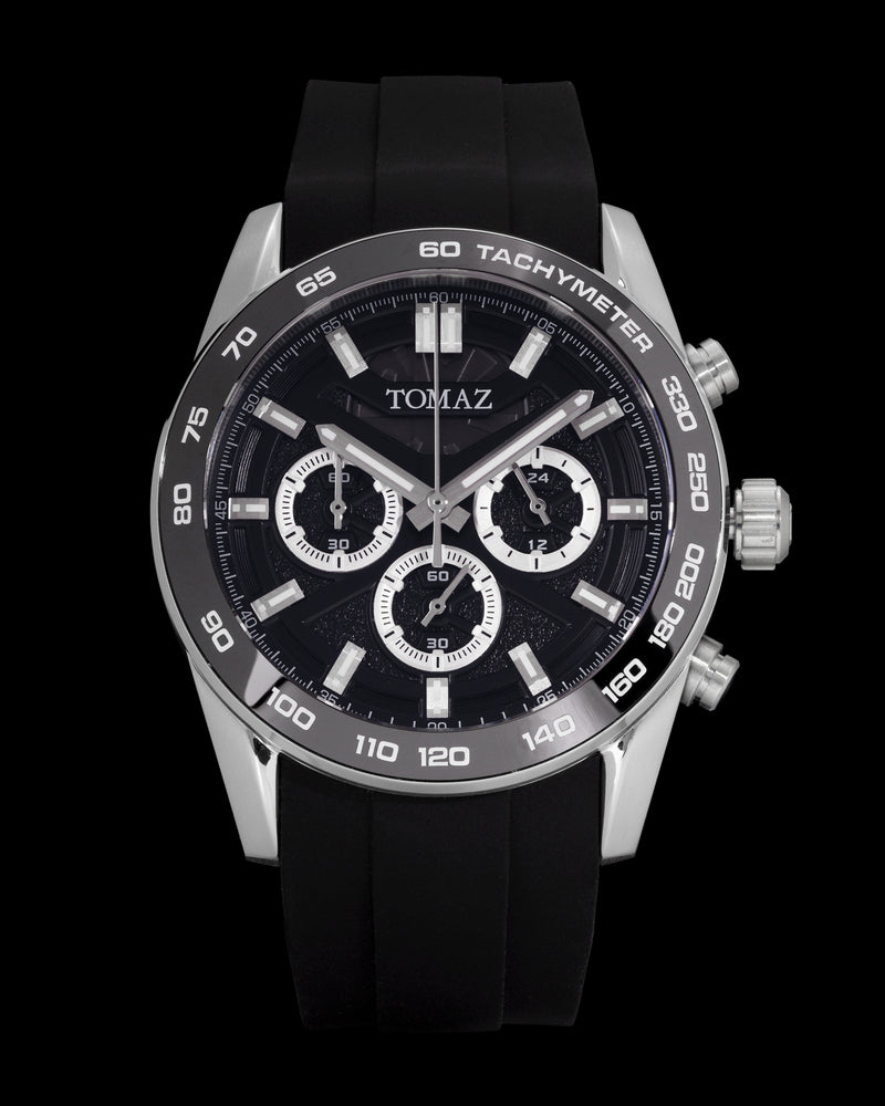 Tomaz Men's Driver Watch TQ031-D6 (Silver/Black) with Black Silicone Strap