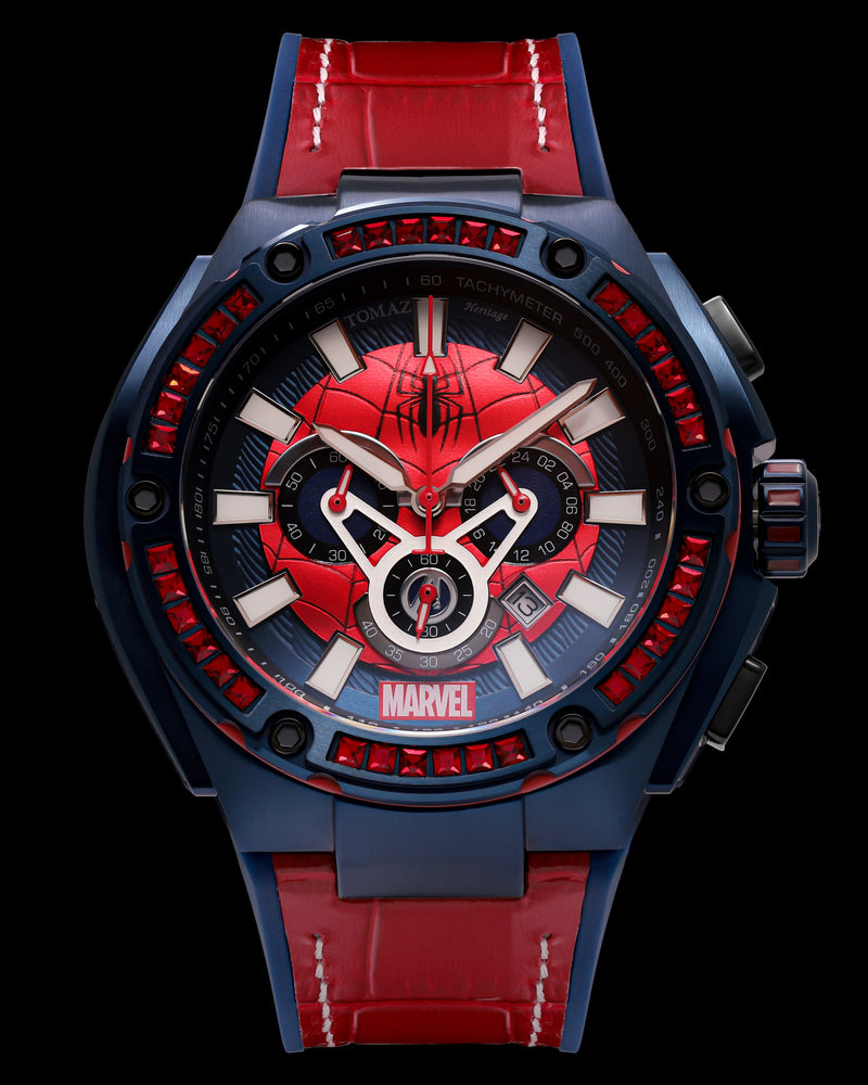 Marvel Spider-Man TQ037N-D1 (Blue/Red) with Blue/Red Silicone Leather Bamboo Strap