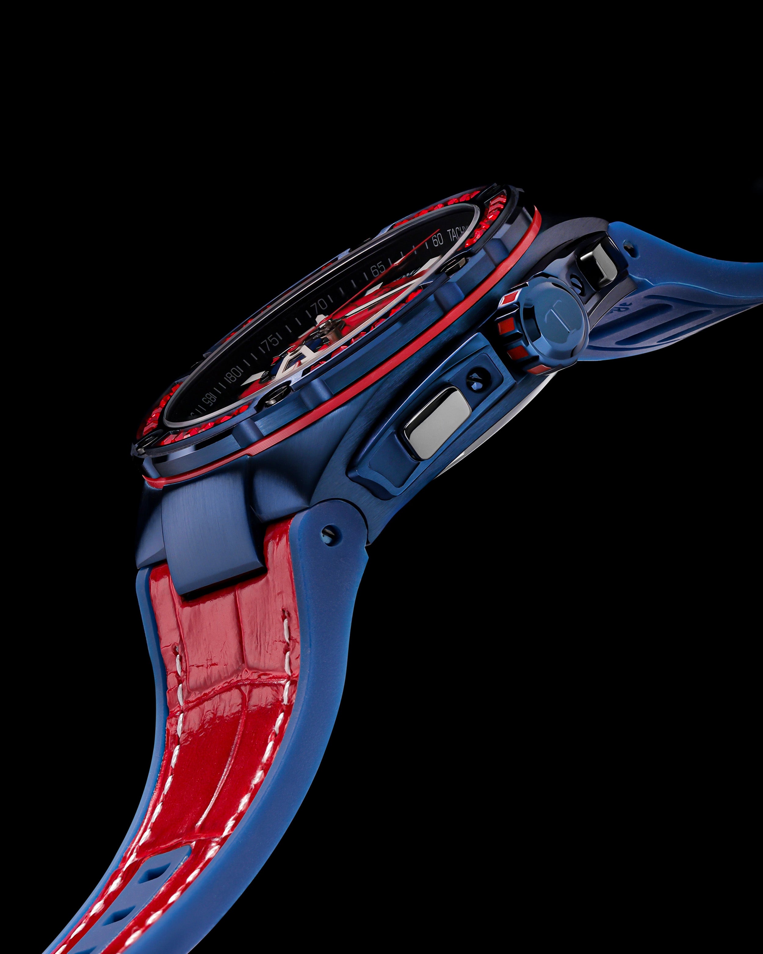 Marvel Spider-Man TQ037N-D1 (Blue/Red) with Blue/Red Silicone Leather Bamboo Strap