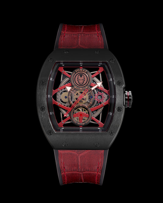 Marvel Iron-Man TQ039-AD1 (Black) with Red Bamboo Silicone and Leather Strap