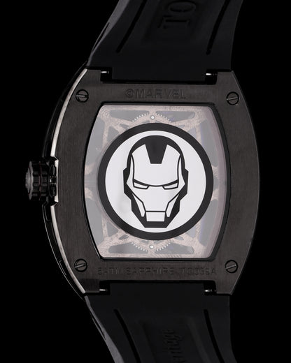 Marvel Tony Stark TQ039-AD3 (Black) with Black Bamboo Silicone and Leather Strap