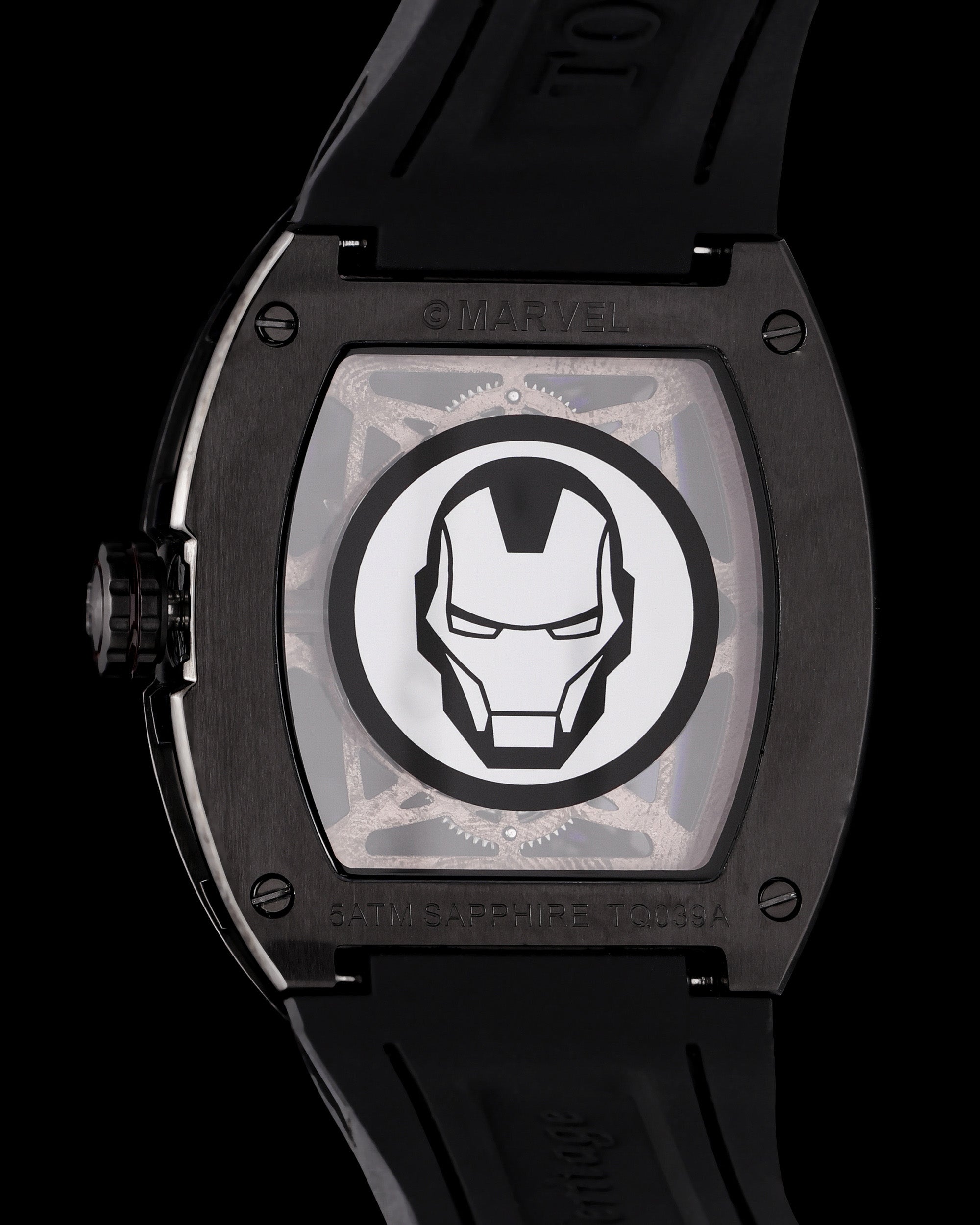 Marvel Tony Stark TQ039-AD3 (Black) with Black Bamboo Silicone and Leather Strap