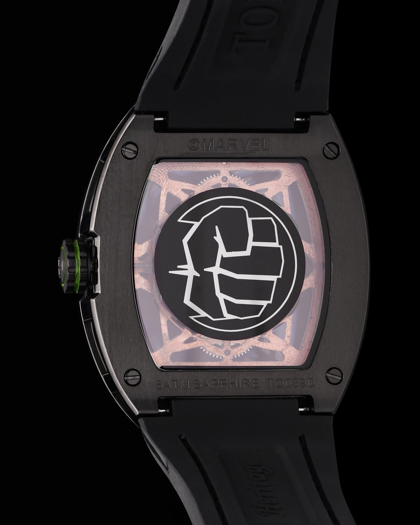 Marvel Hulk TQ039-DD1 (Black/Green) with Green Bamboo Silicone and Leather Strap
