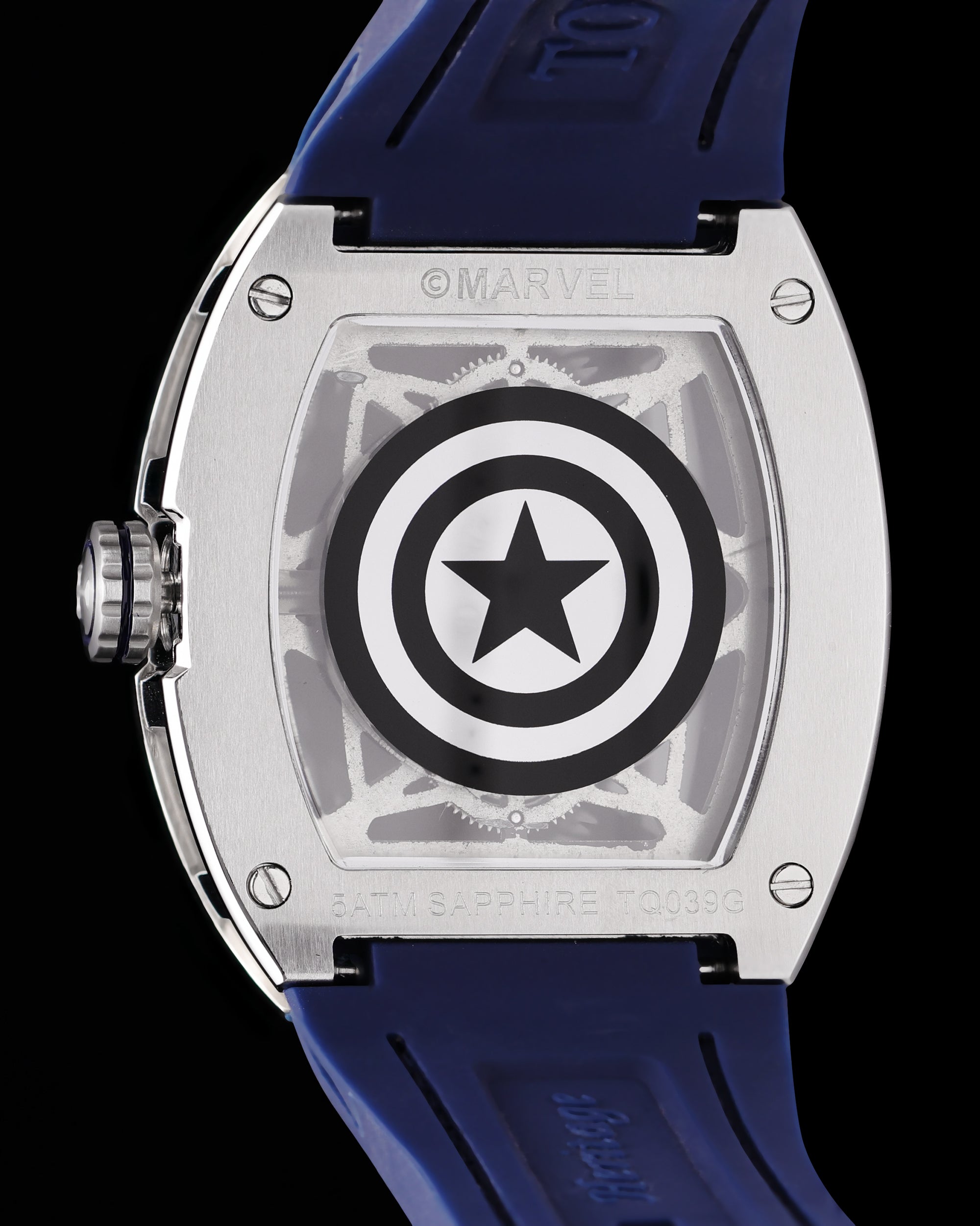 Marvel Captain America TQ039-GD1 (Silver/Blue) with Blue Bamboo with Silicone and Leather Strap