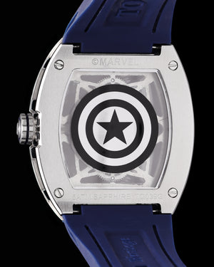
                  
                    Load image into Gallery viewer, Marvel Captain America TQ039-GD1 (Silver/Blue) with Blue Bamboo with Silicone and Leather Strap
                  
                
