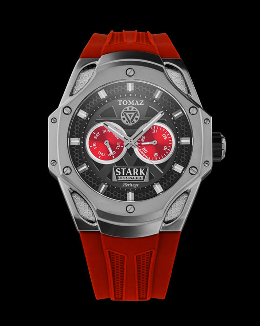 Marvel Stark Industries TQ045-AD2 (Silver) with Red Silicone Strap