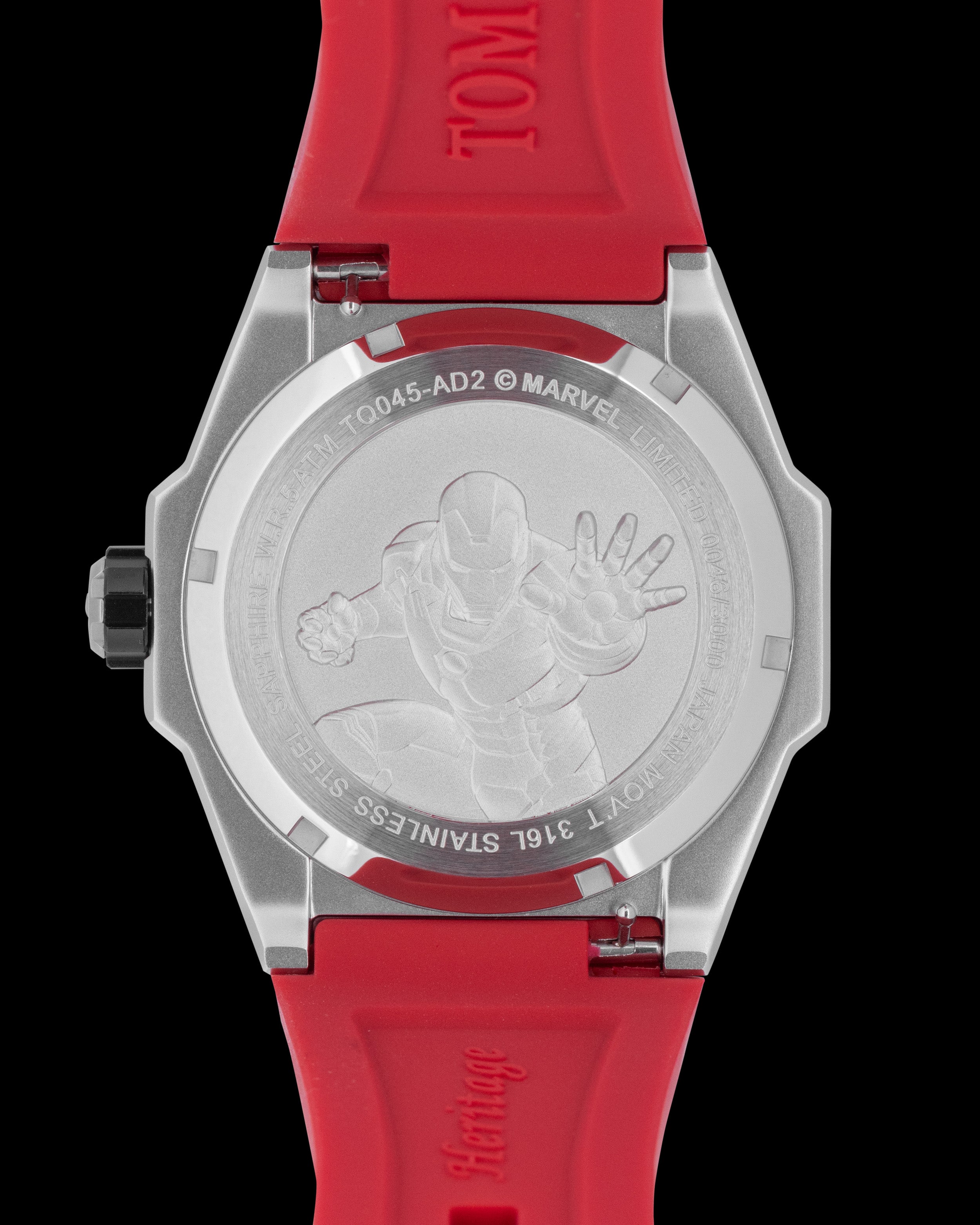 Marvel Stark Industries TQ045-AD2 (Silver) with Red Silicone Strap