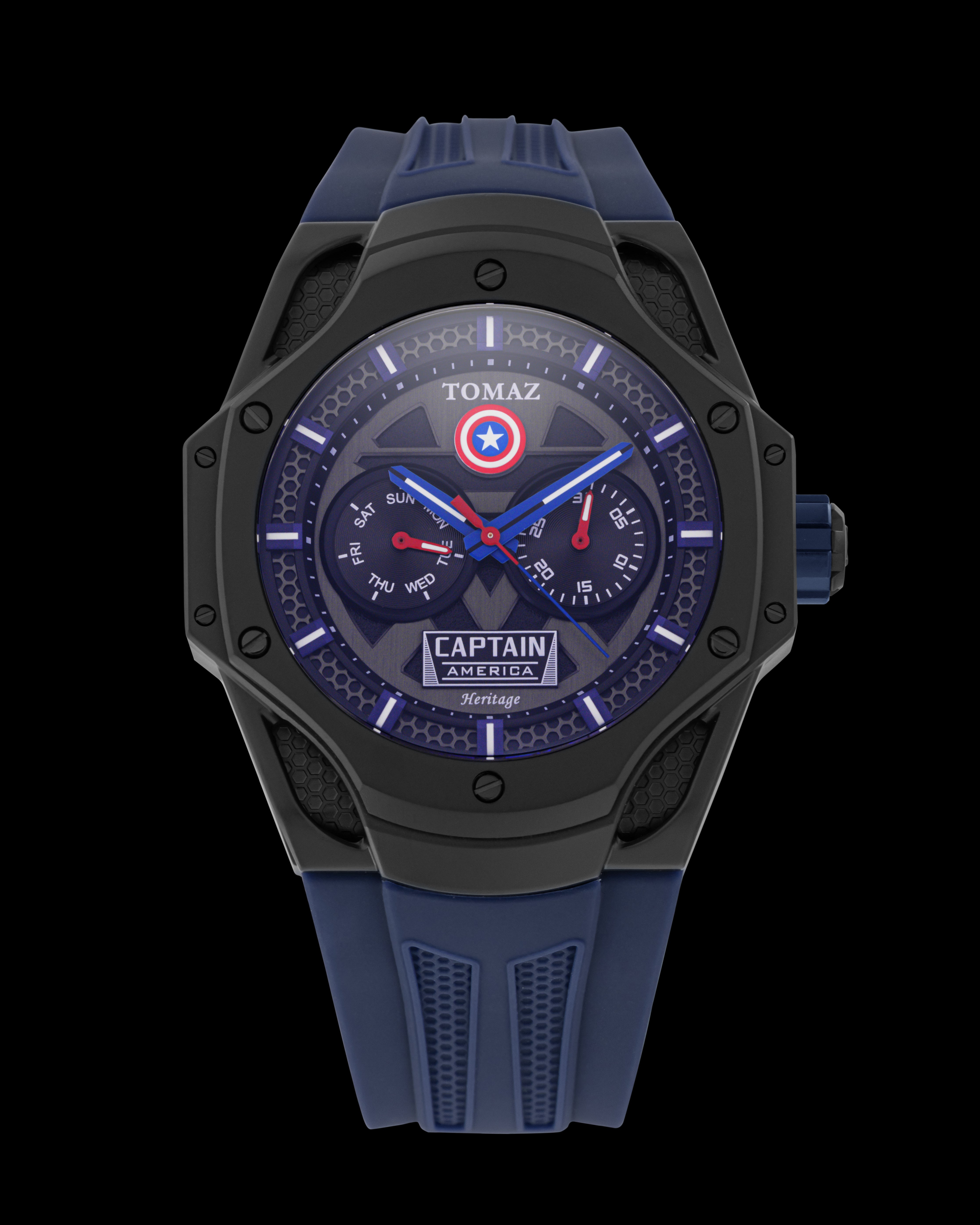 Marvel Captain America TQ045-BD1 (Black) with Navy Silicone Strap