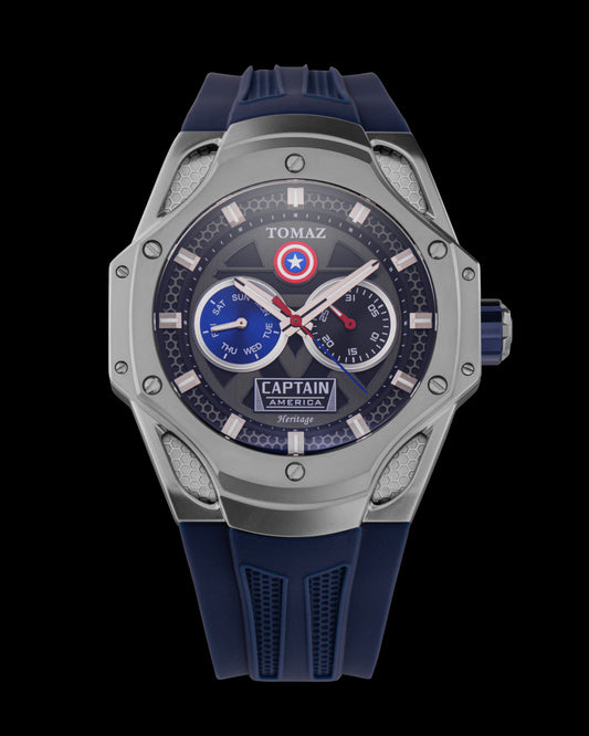 Marvel Captain America TQ045-BD2 (Silver) with Navy Silicone Strap