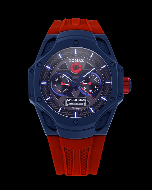 Marvel Spider-Man TQ045-DD1 (Blue/Red/Silver) with Red Silicone Strap