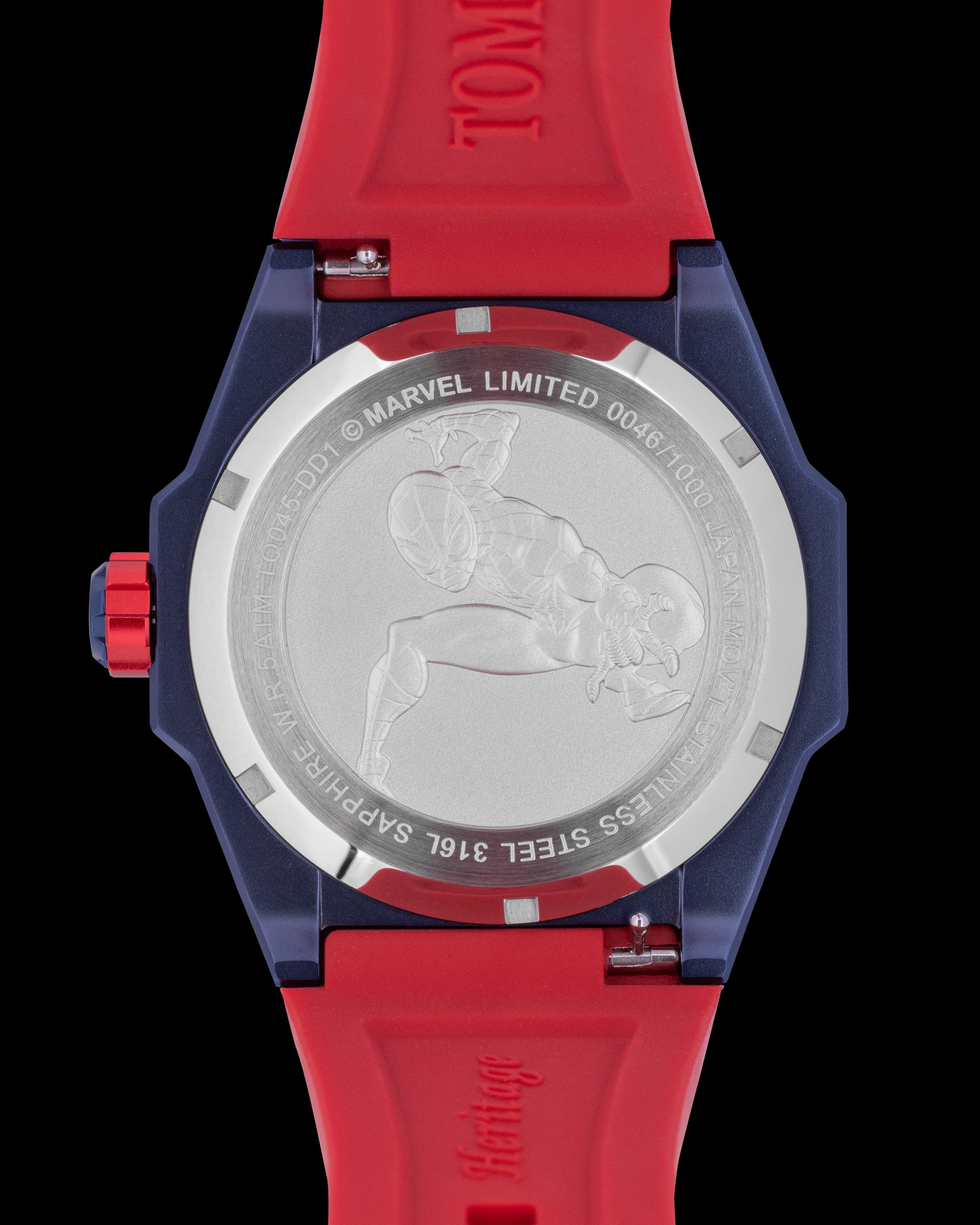 Marvel Spider-Man TQ045-DD1 (Blue/Red/Silver) with Red Silicone Strap