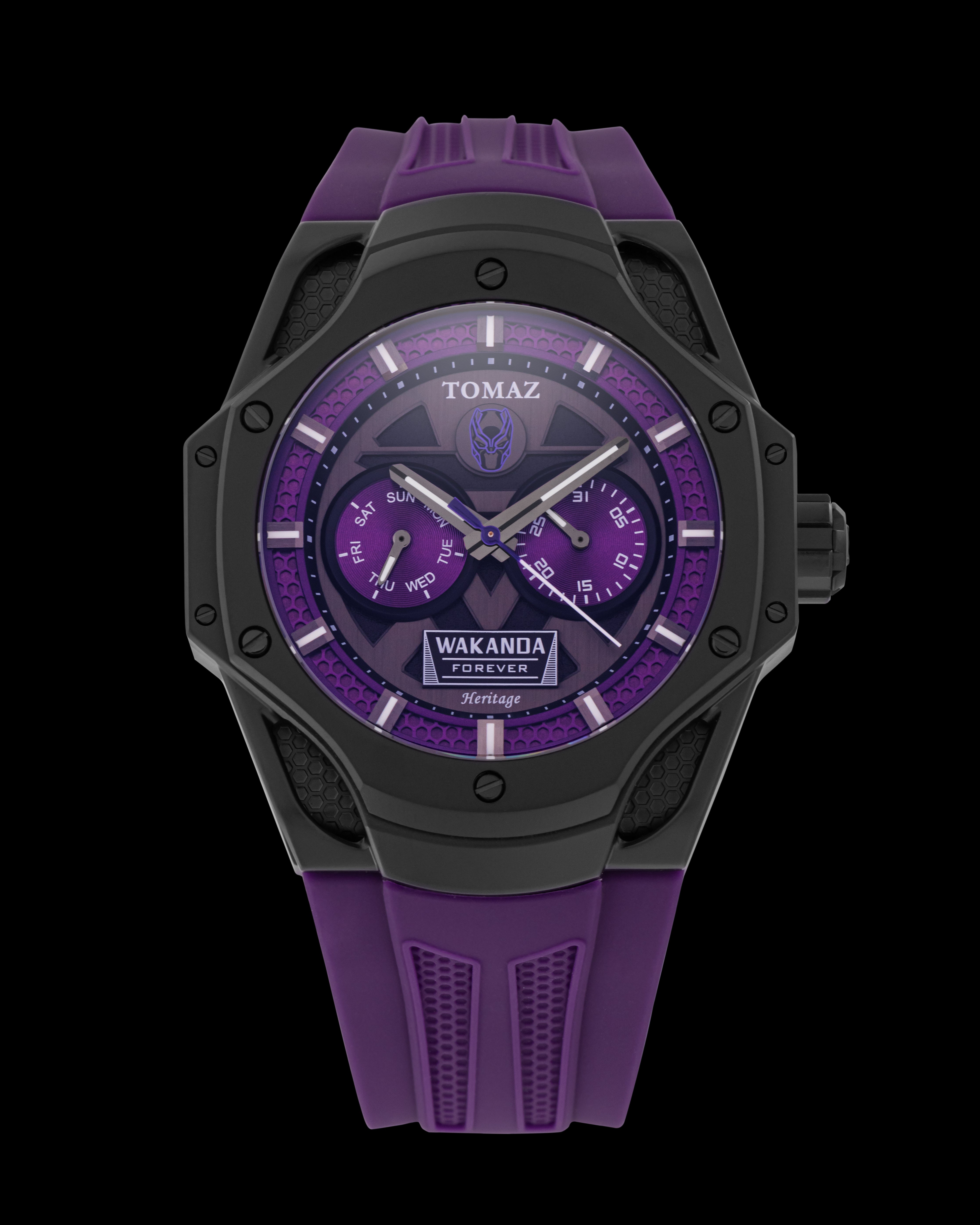 Marvel Wakanda TQ045-ED1 (Black/Purple) with Purple Silicone Strap