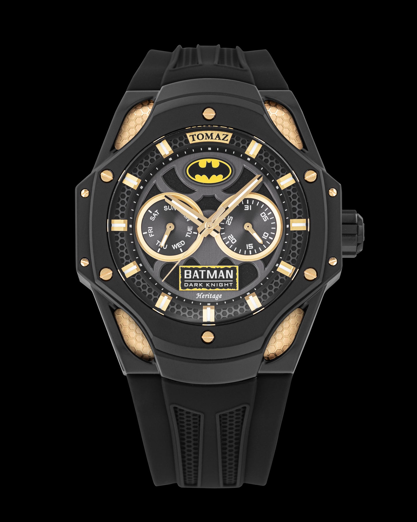 DC Batman TQ045-GD1 (Black/Gold) with Black Silicone Strap