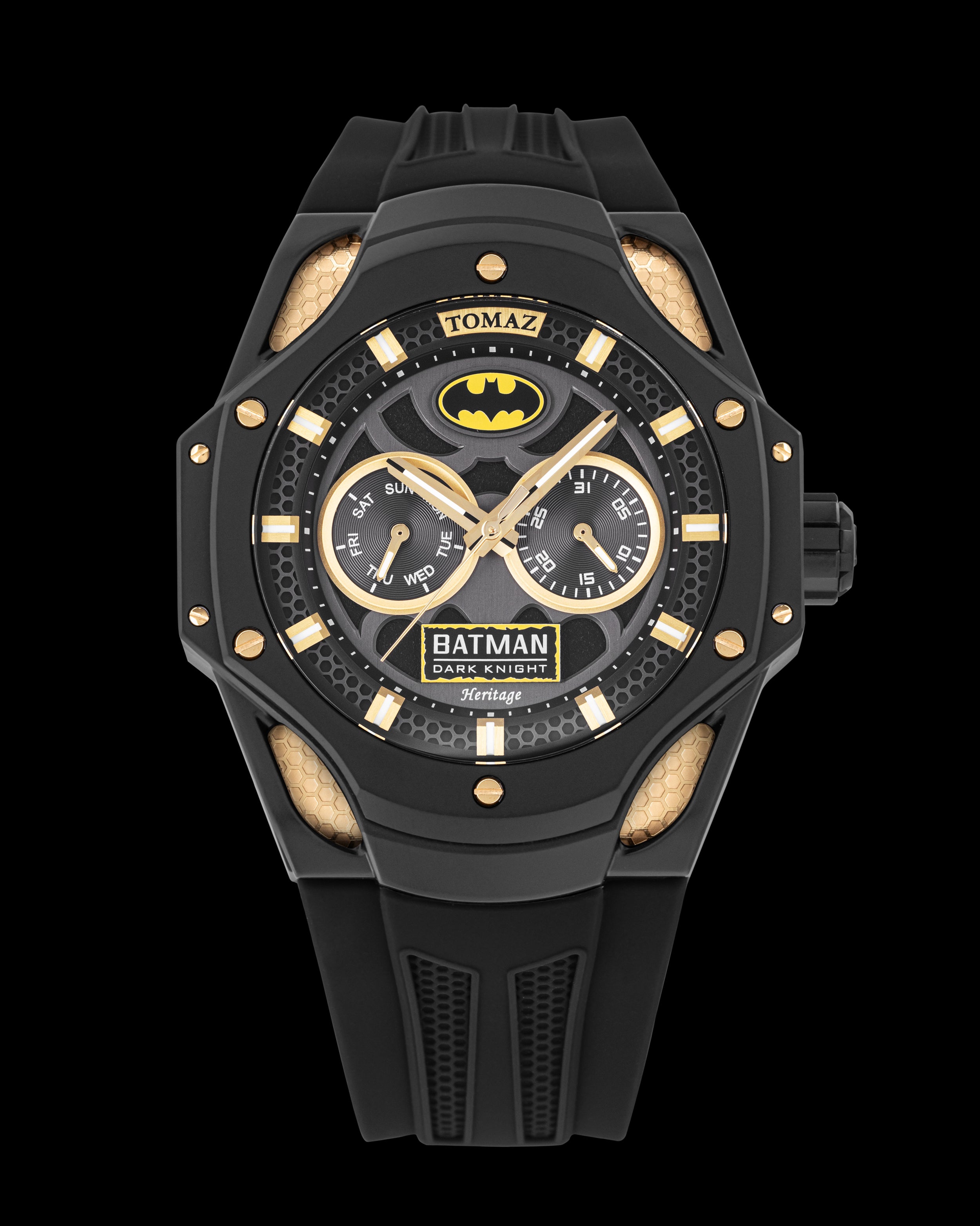 DC Batman TQ045-GD1 (Black/Gold) with Black Silicone Strap