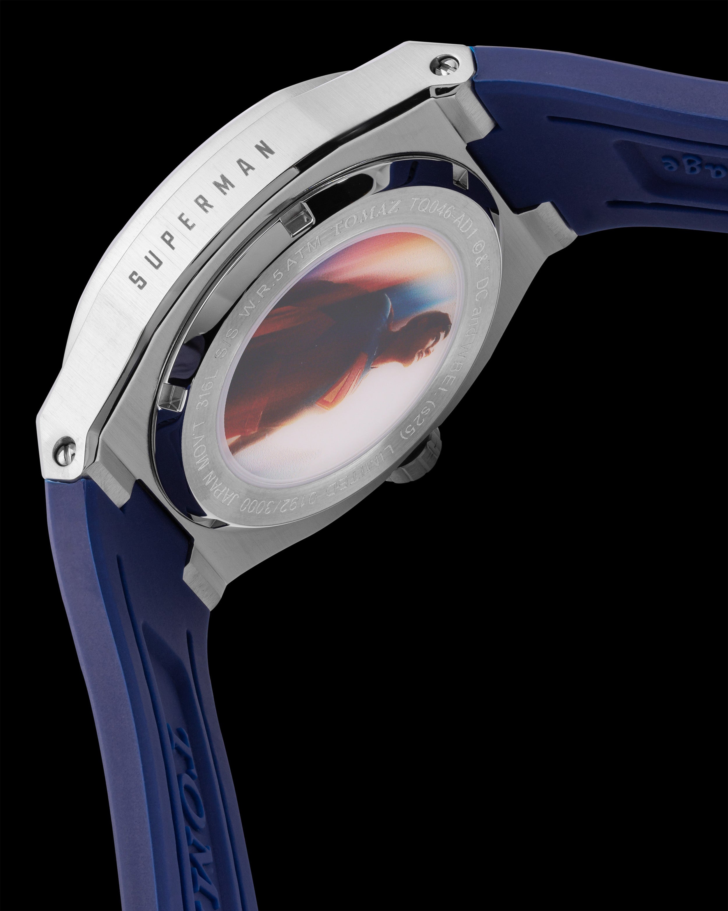 DC Superman TQ046-AD1 (Silver/Blue) with Blue Rubber Leather Strap