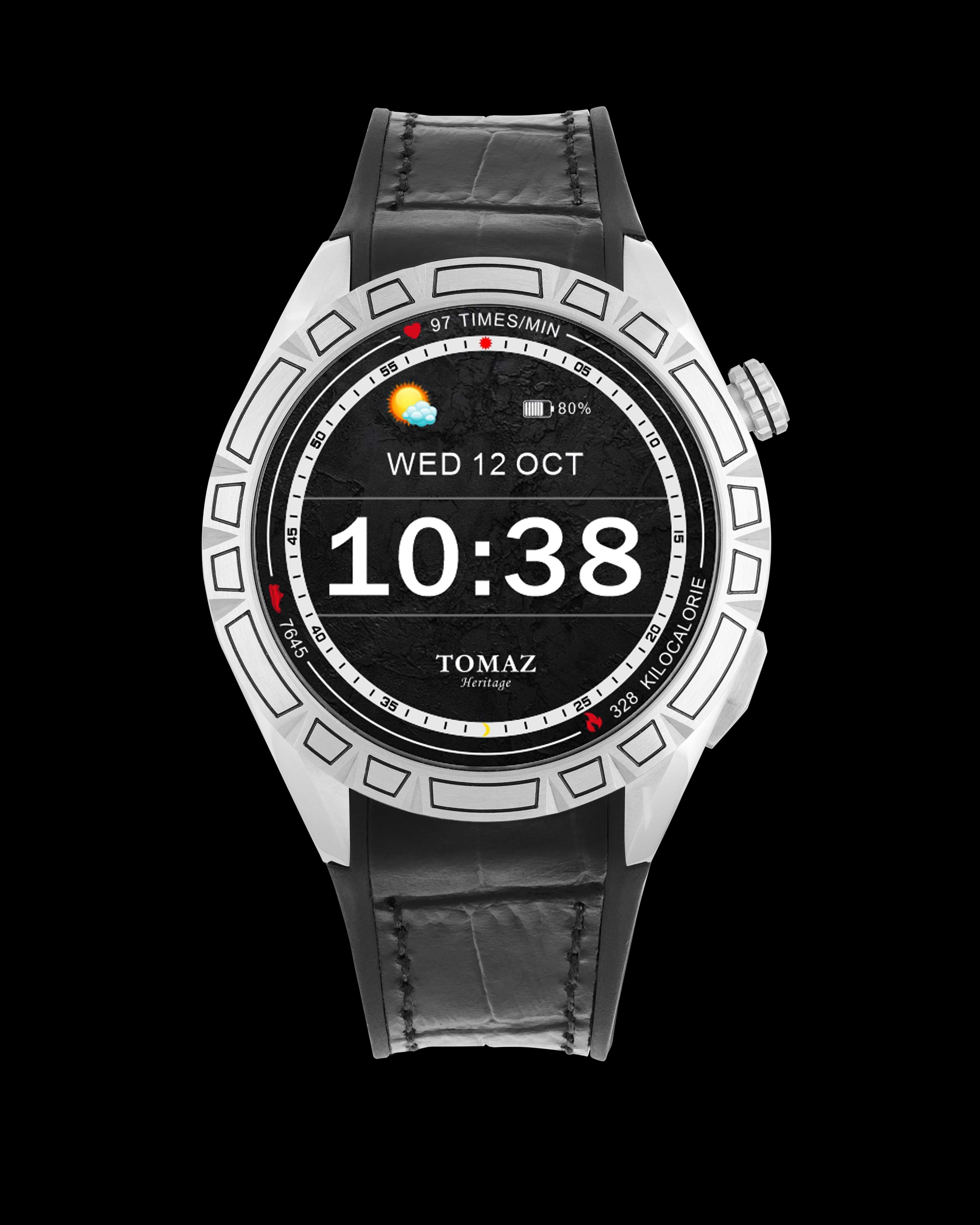 Tomaz Smartwatch TQ047-BD1 (Silver/Black) with Black Rubber Leather Strap