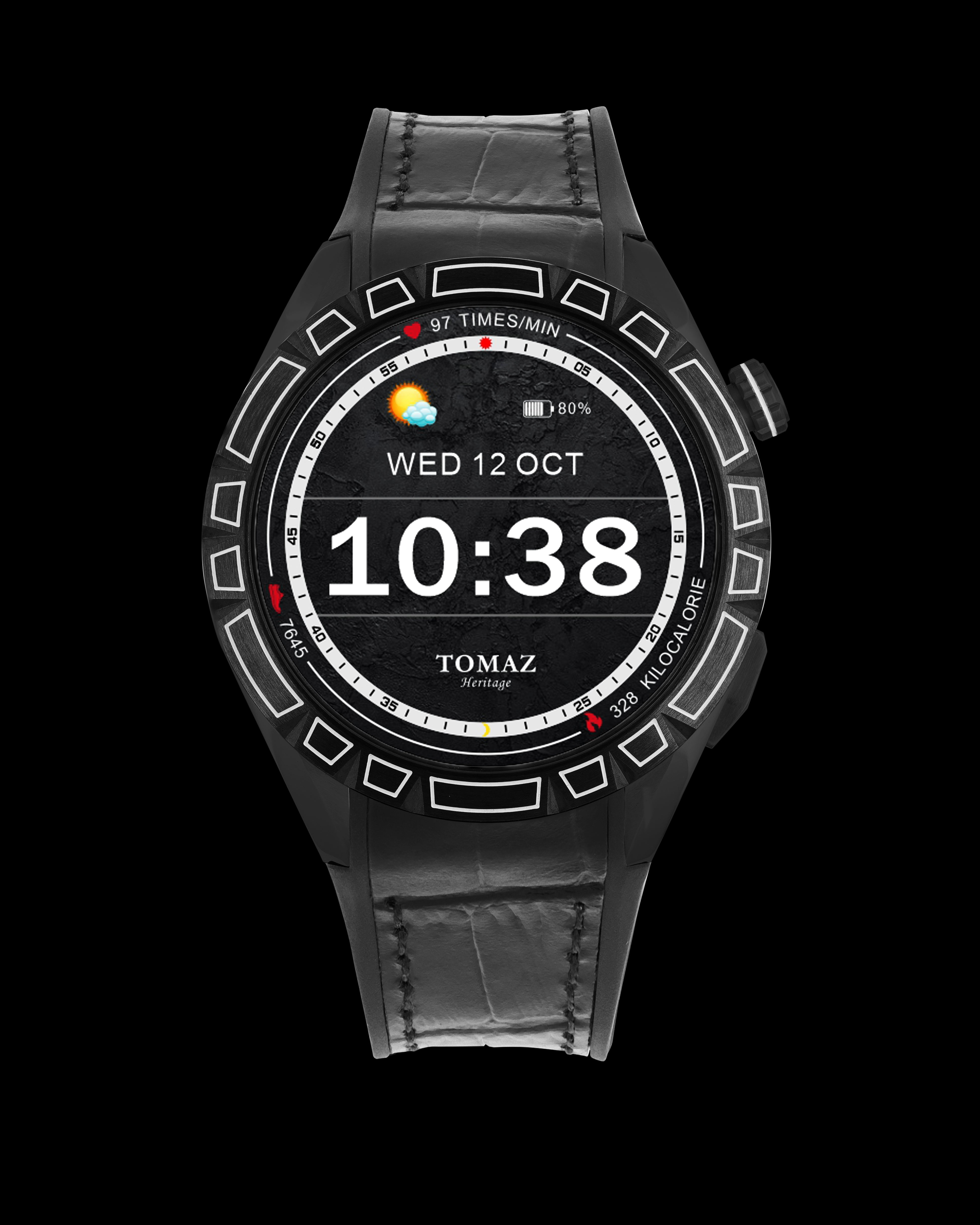 Tomaz Smartwatch TQ047-BD2 (Black) with Black Rubber Leather Strap