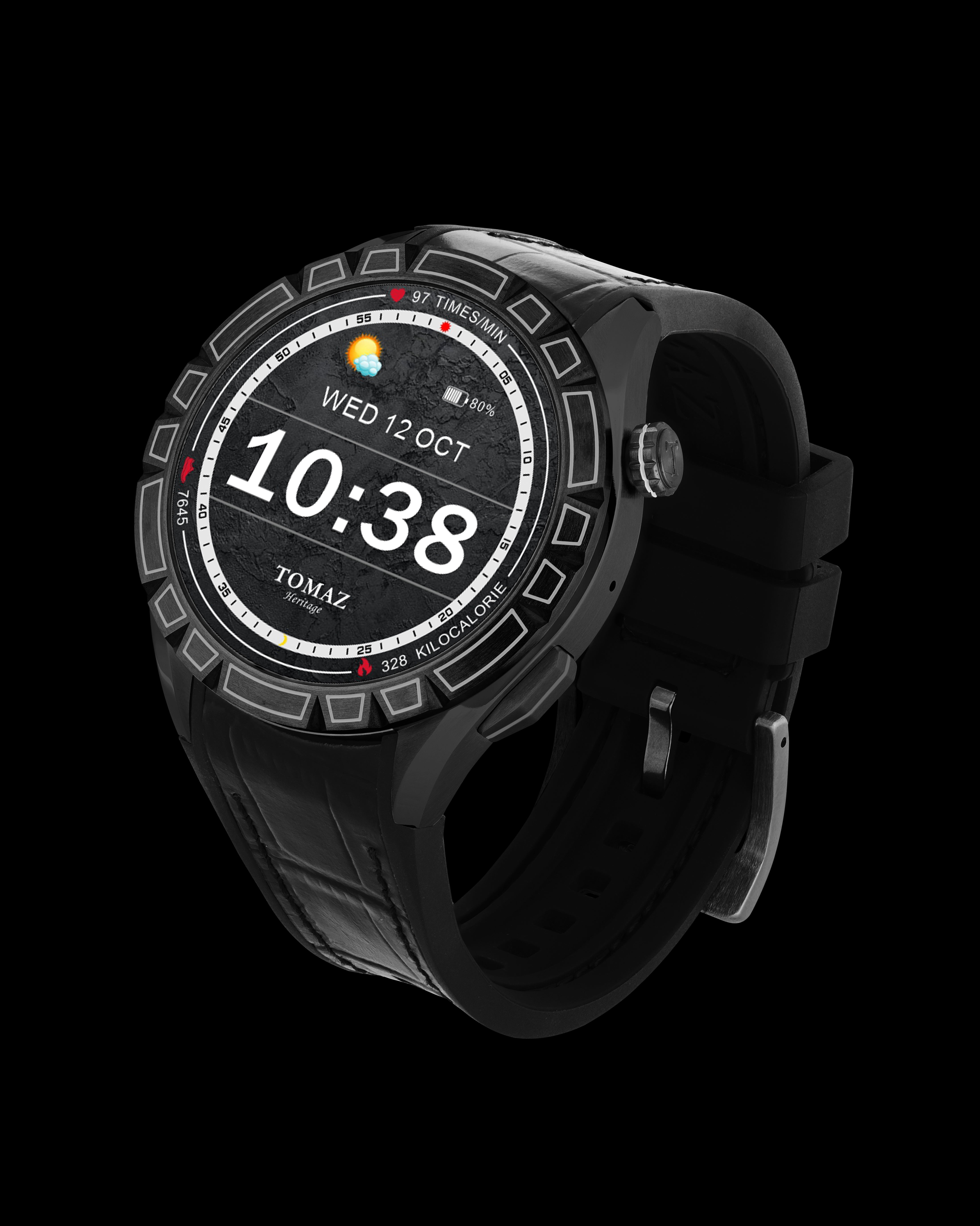 Tomaz Smartwatch TQ047-BD2 (Black) with Black Rubber Leather Strap