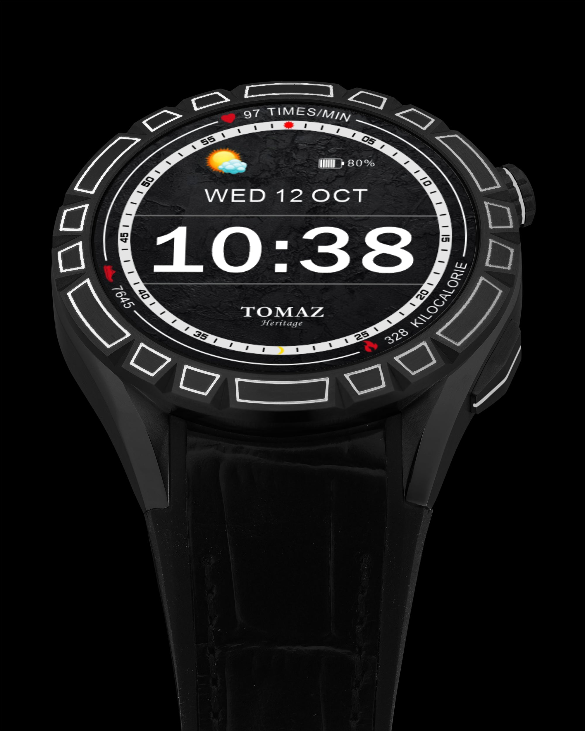 Tomaz Smartwatch TQ047-BD2 (Black) with Black Rubber Leather Strap