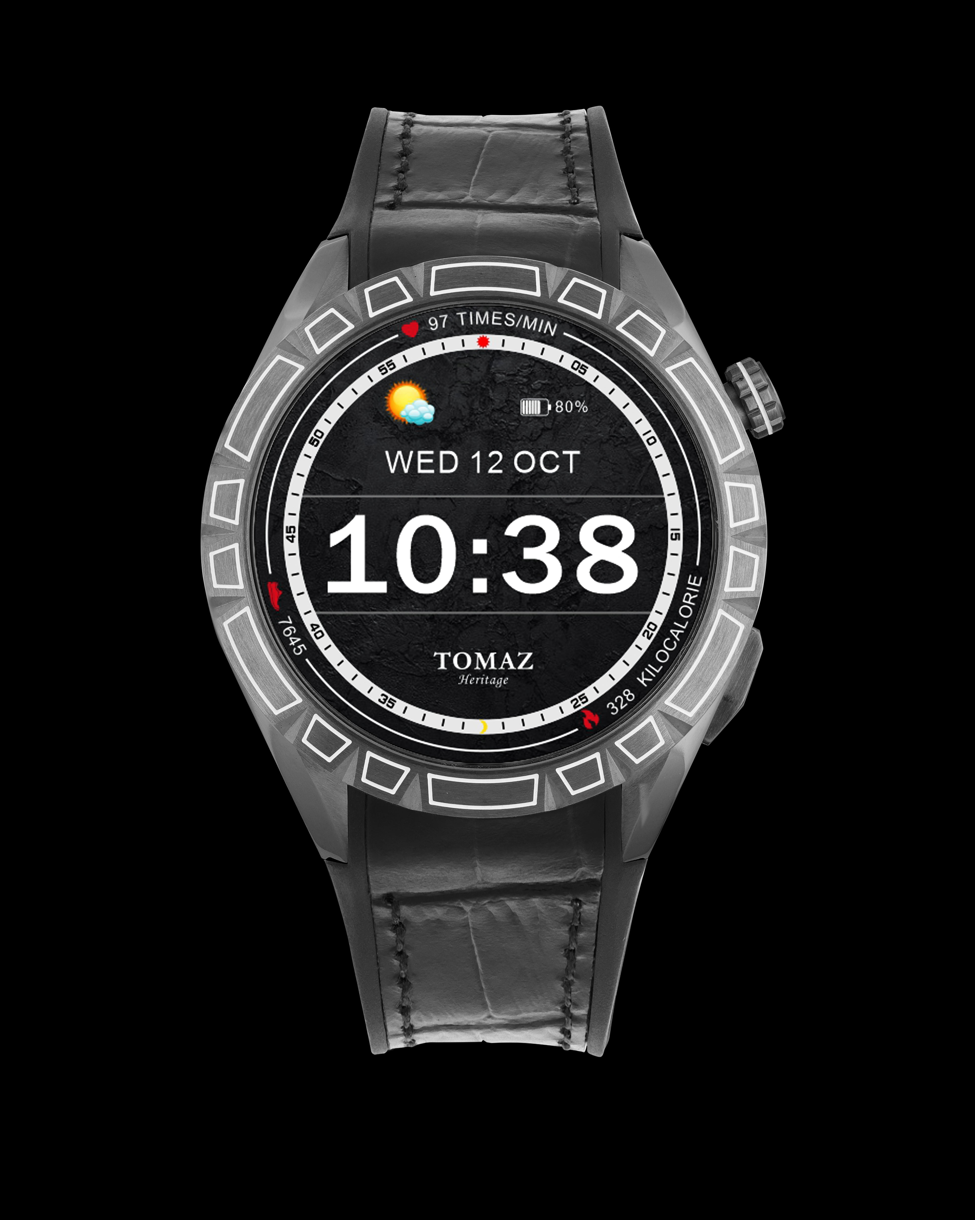 Tomaz Smartwatch TQ047-BD3 (Metal Gun/Black) with Black Rubber Leather Strap