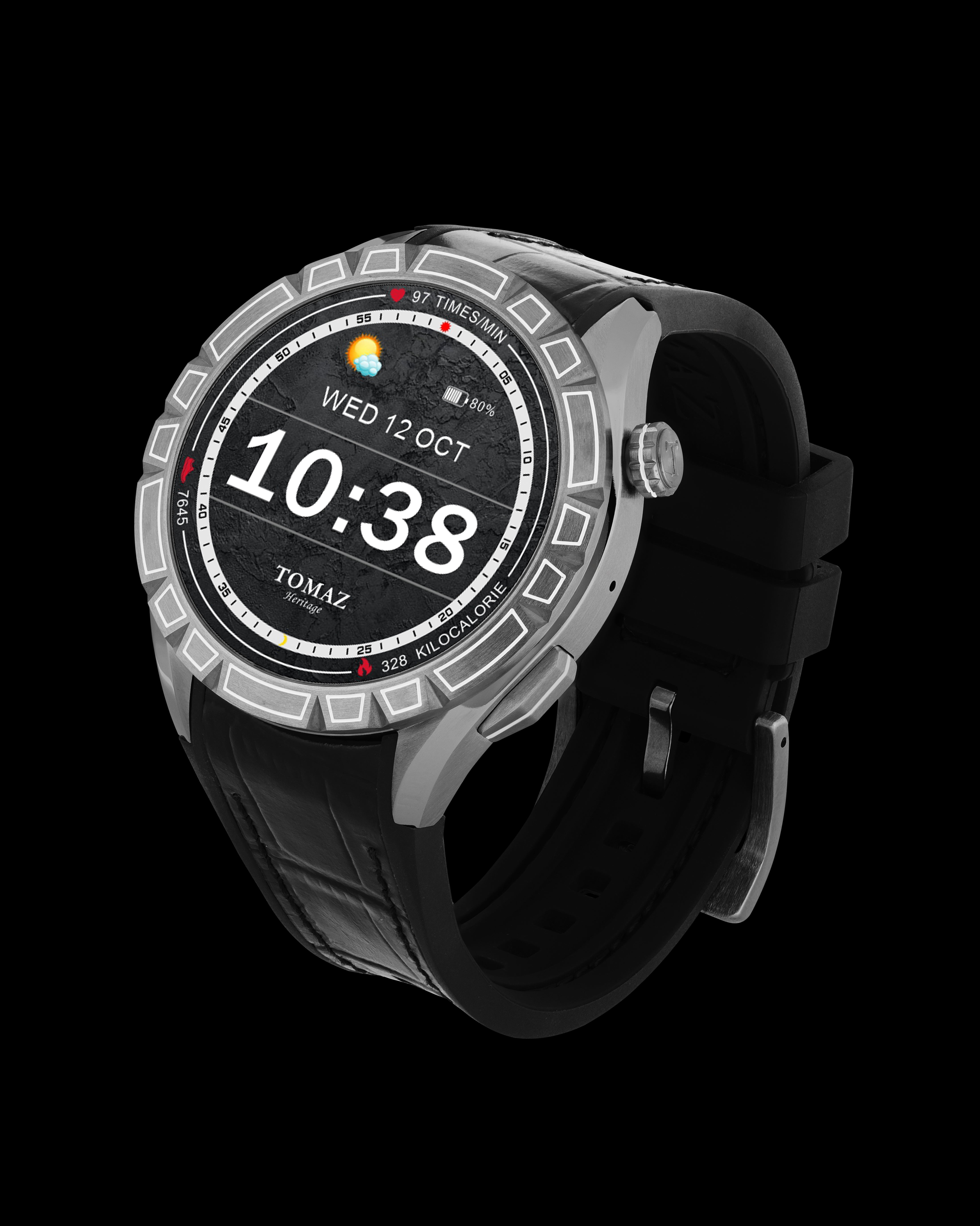 Tomaz Smartwatch TQ047-BD3 (Metal Gun/Black) with Black Rubber Leather Strap