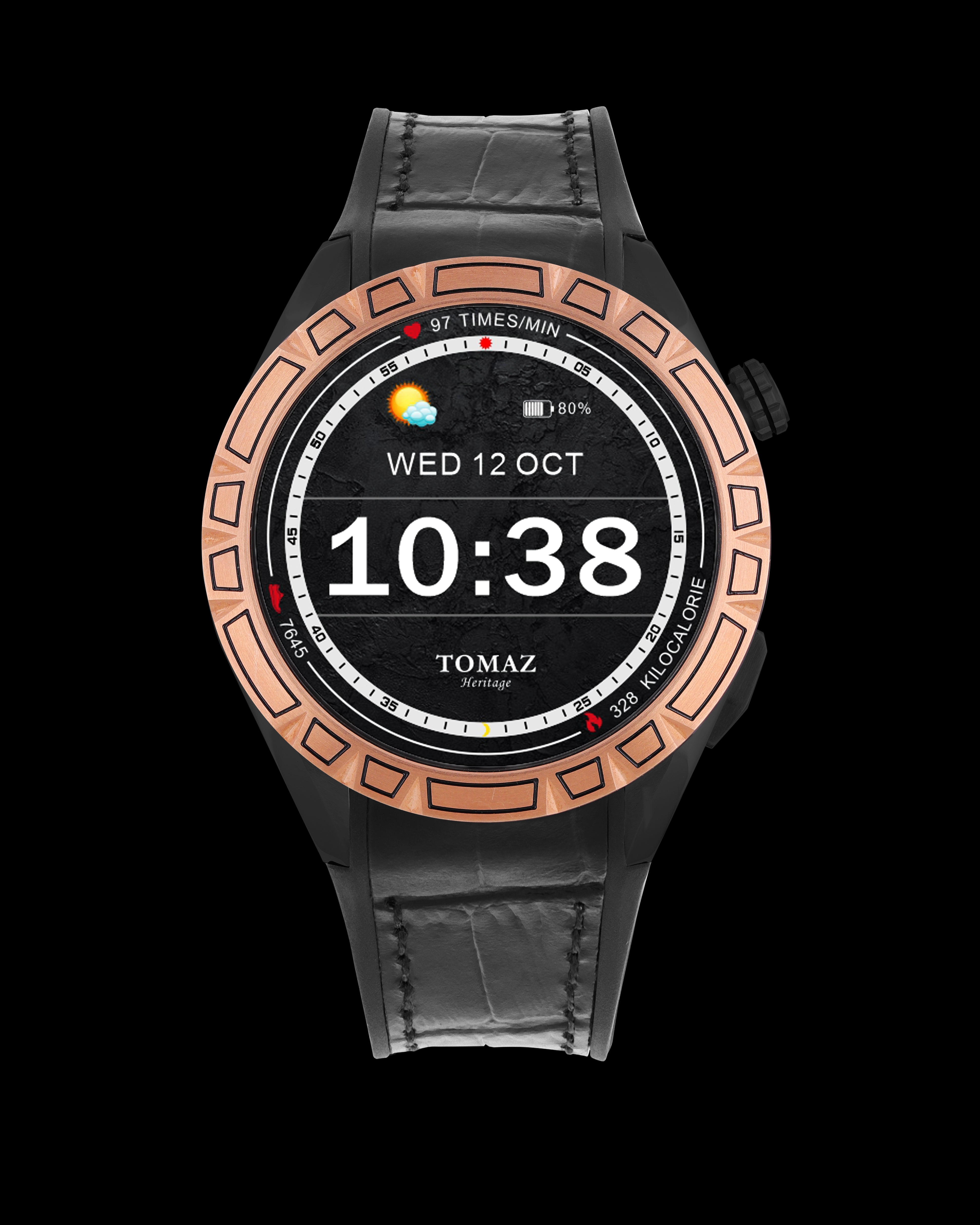 Tomaz Smartwatch TQ047-BD4 (Gold) with Black Rubber Leather Strap