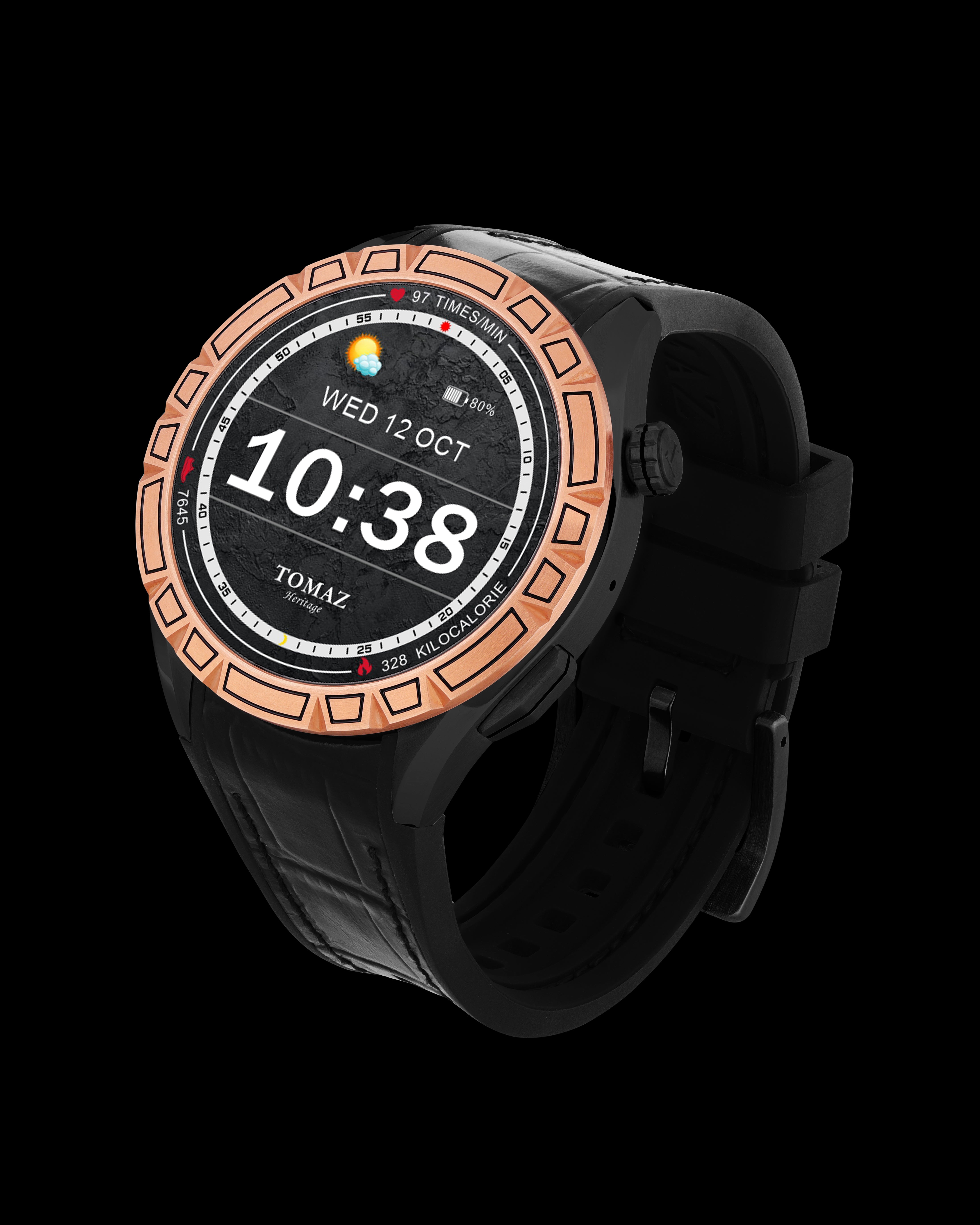 Tomaz Smartwatch TQ047-BD4 (Gold) with Black Rubber Leather Strap