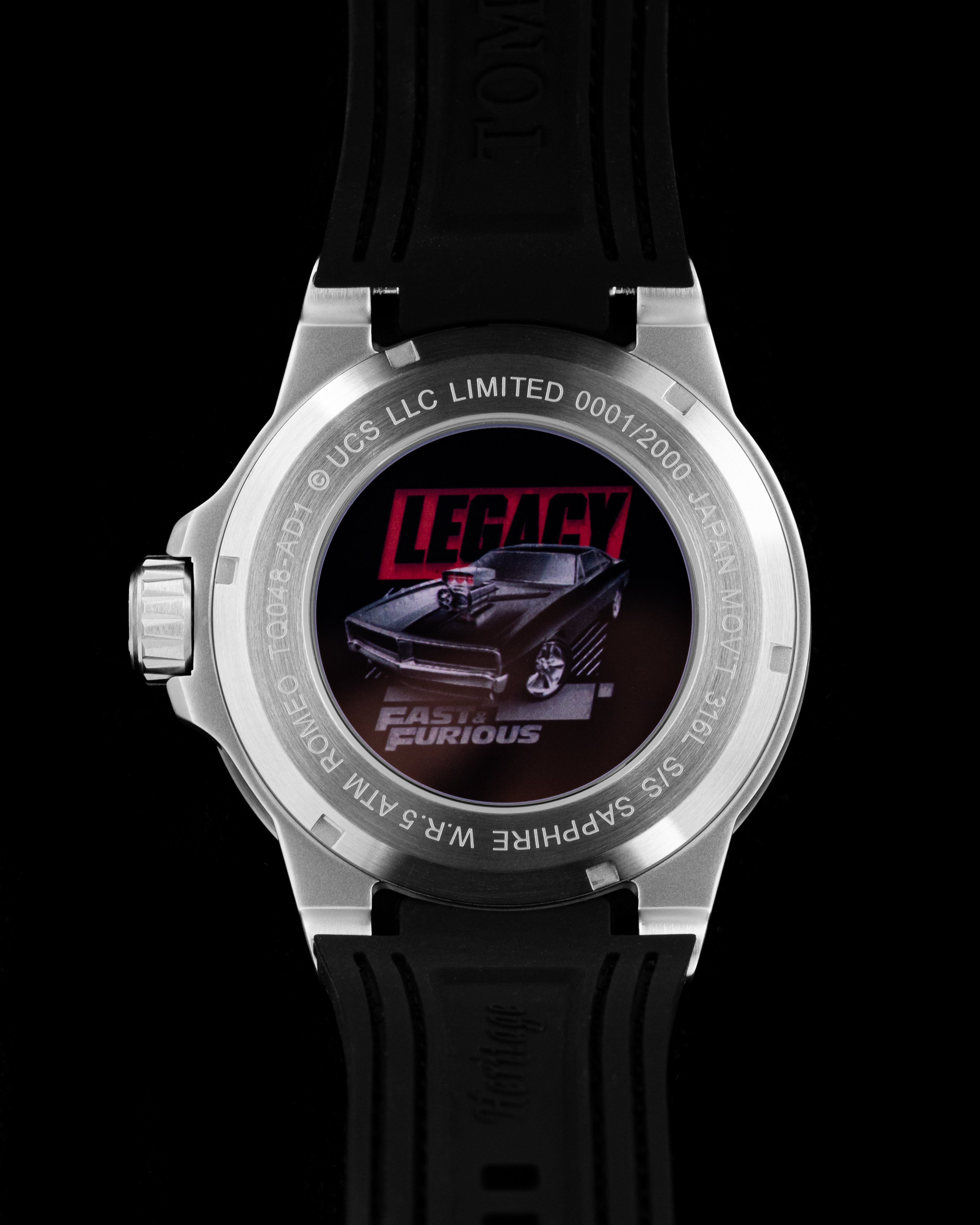 Fast & Furious TQ048-AD1 (Black/Silver/Black) with Black Leather & Silicone Strap