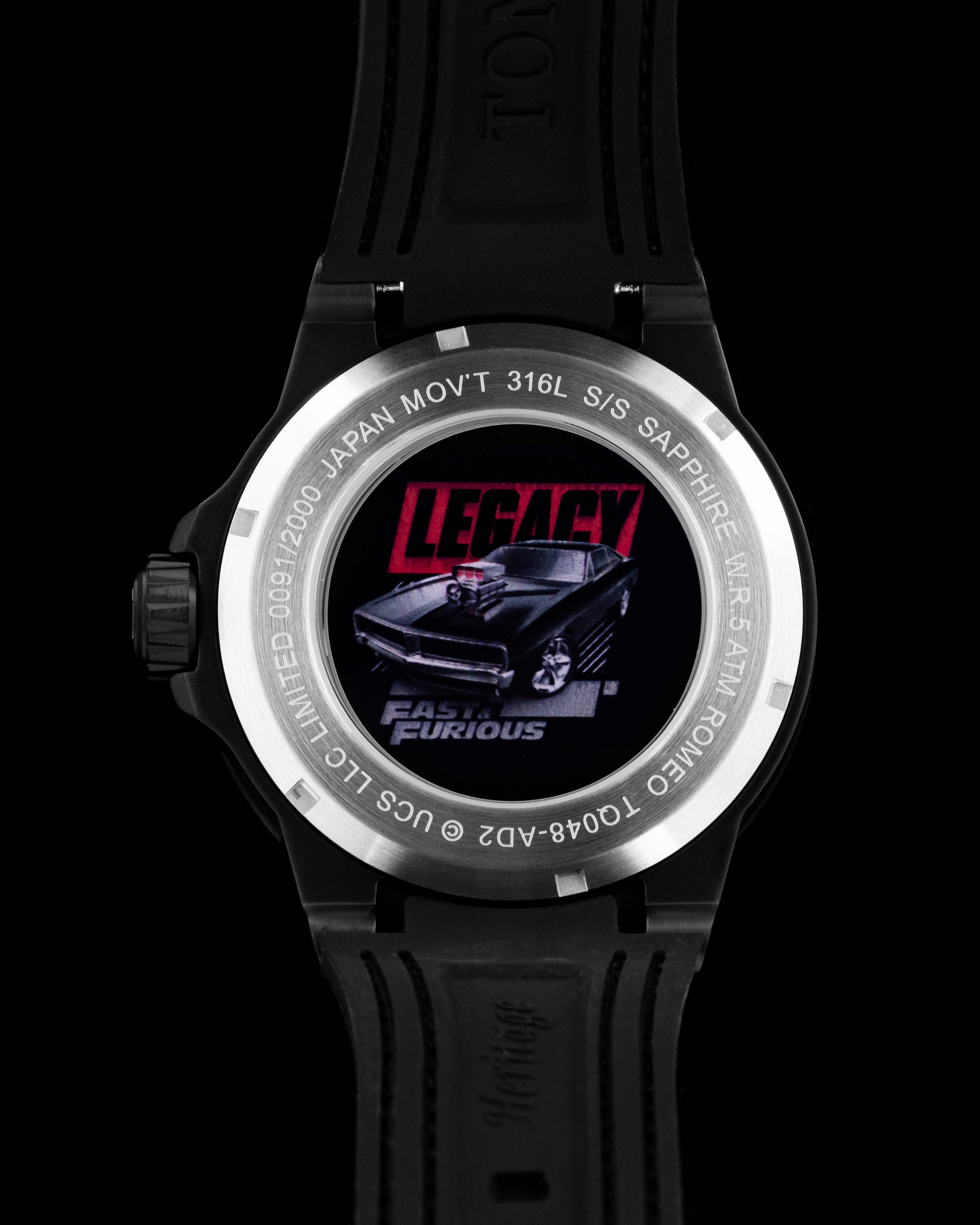 Fast & Furious TQ048-AD2 (Black) with Black Leather & Silicone Strap