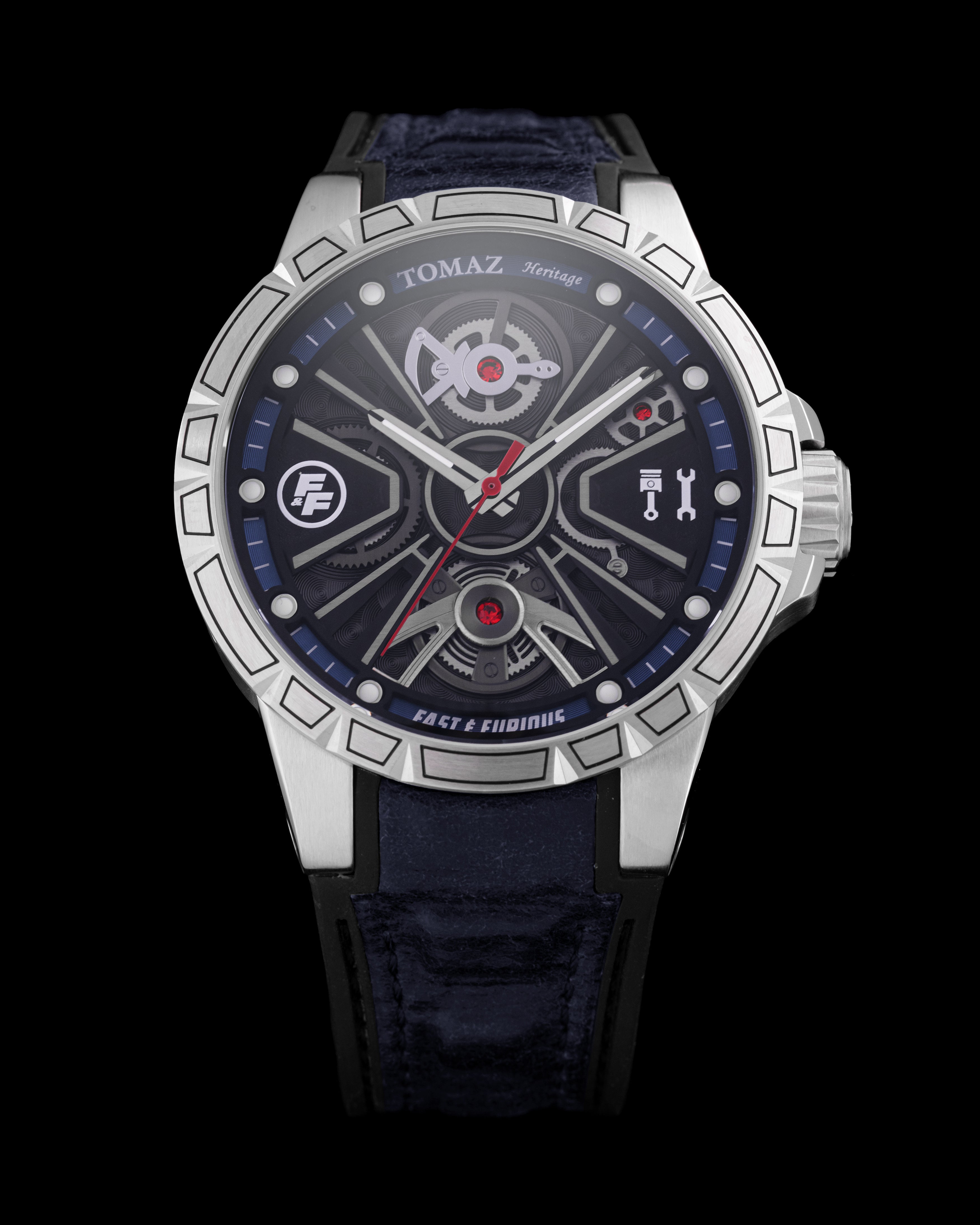 Fast & Furious TQ048-BD1 (Navy/Silver/Navy) with Navy Leather & Black Silicone Strap