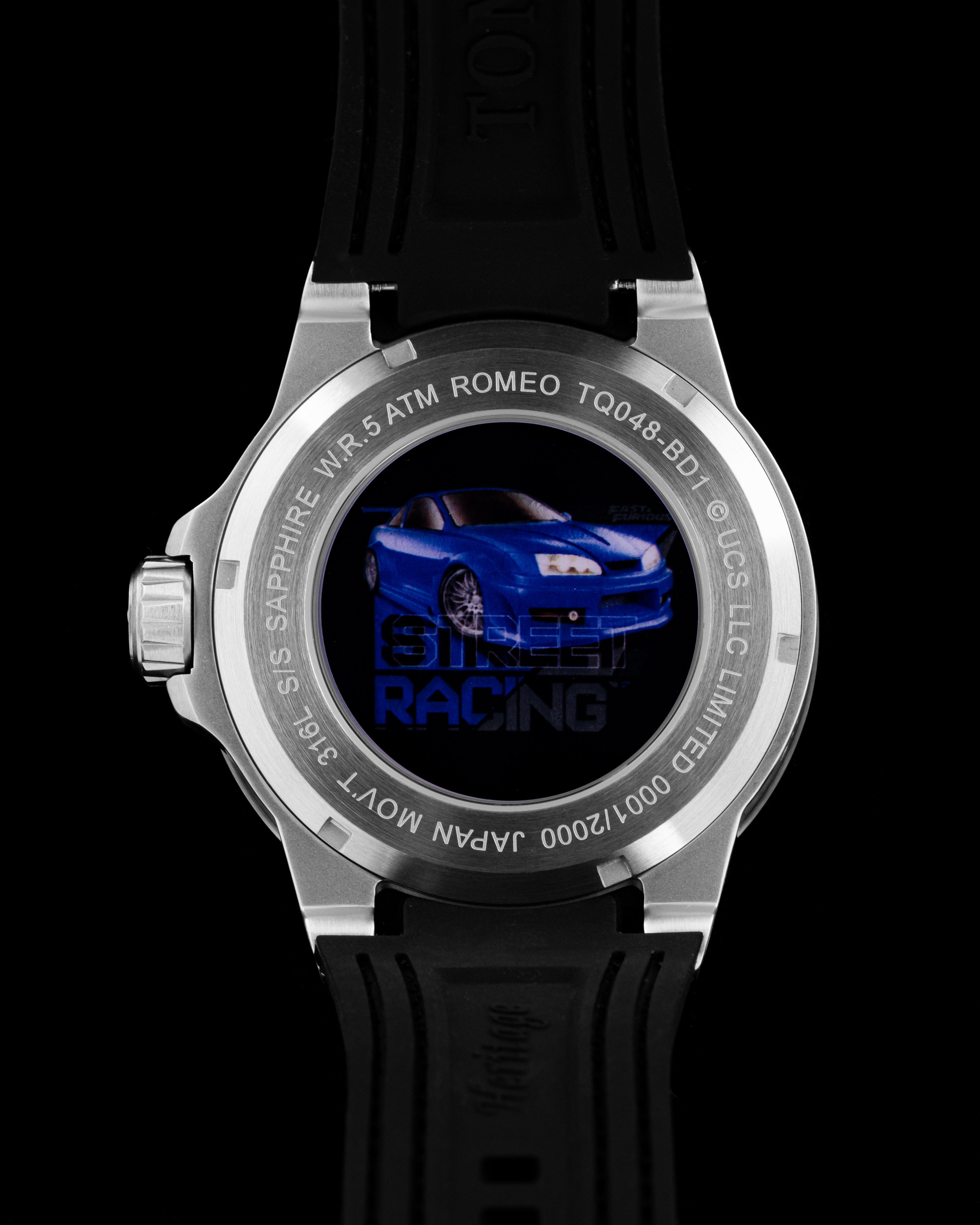 Fast & Furious TQ048-BD1 (Navy/Silver/Navy) with Navy Leather & Black Silicone Strap