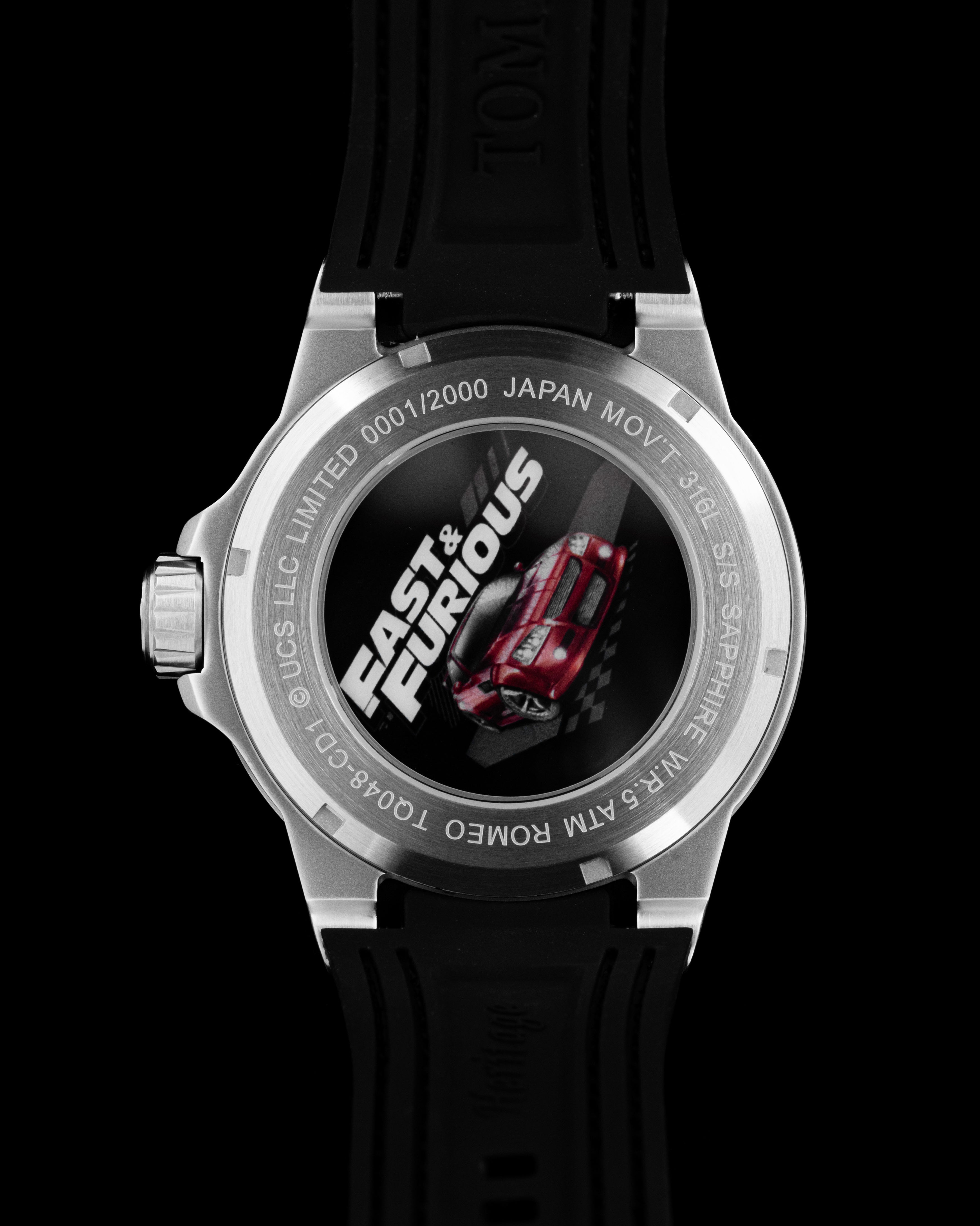 Fast & Furious TQ048-CD1 (Black/Silver/Red) with Black Leather & Silicone Strap