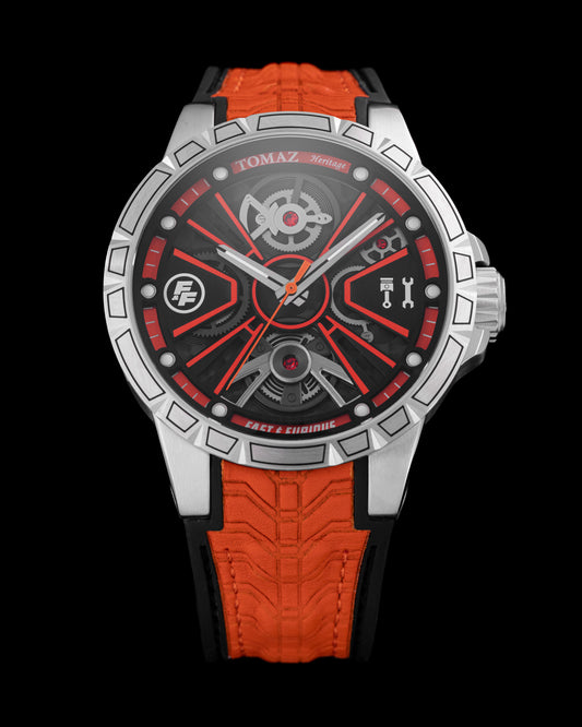 Fast & Furious TQ048-DD1 (Orange/Silver/Orange) with Orange Leather & Black Silicone Strap