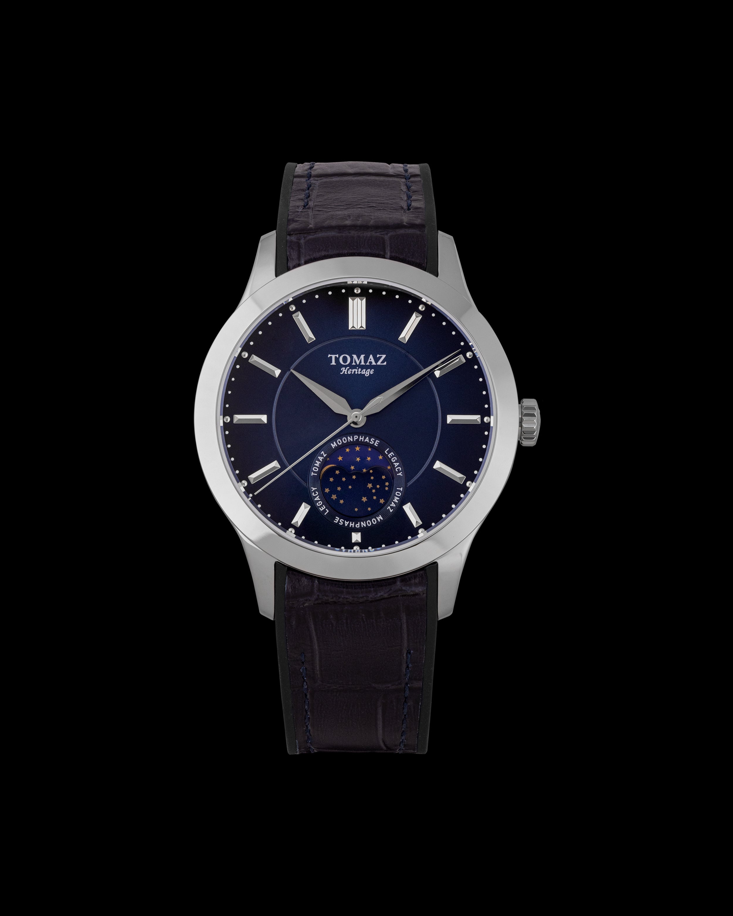 Tomaz The Legacy TQ052-D4 (Silver/Blue) with Dark Blue Rubber Leather Strap