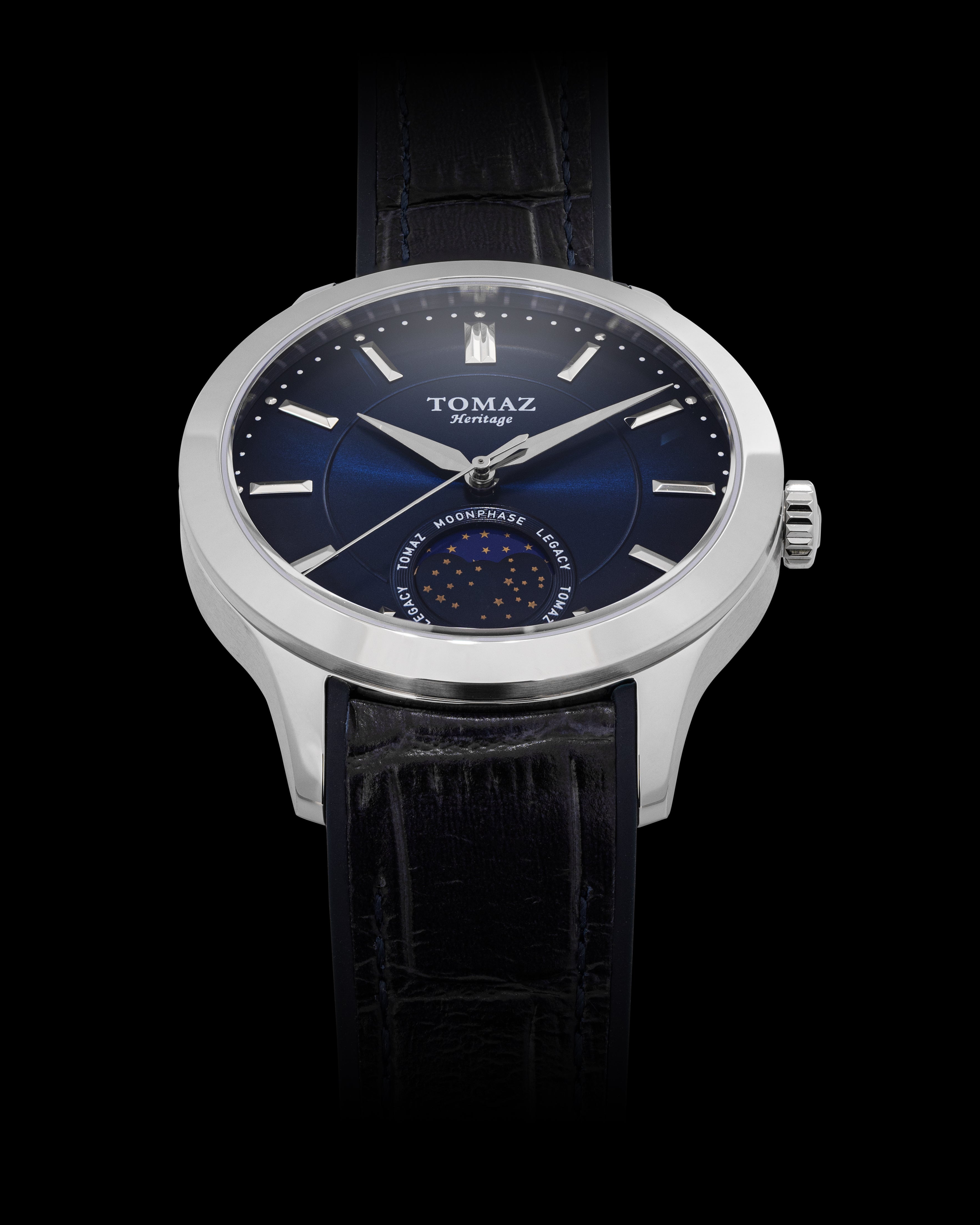 Tomaz The Legacy TQ052-D4 (Silver/Blue) with Dark Blue Rubber Leather Strap